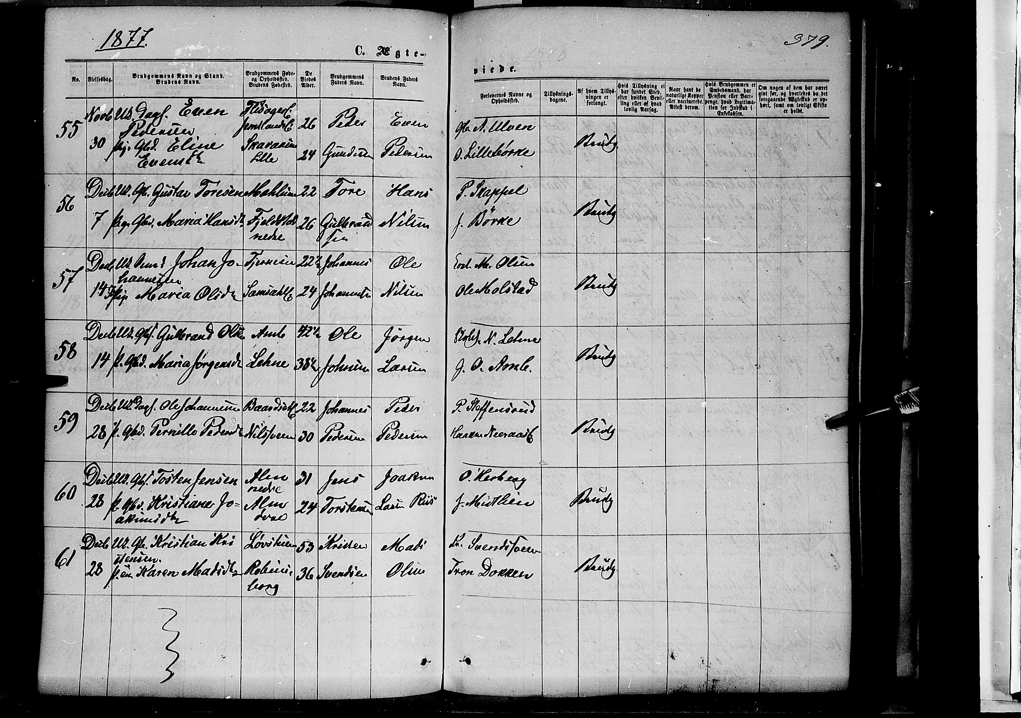 Ringsaker prestekontor, AV/SAH-PREST-014/K/Ka/L0011: Parish register (official) no. 11, 1870-1878, p. 379