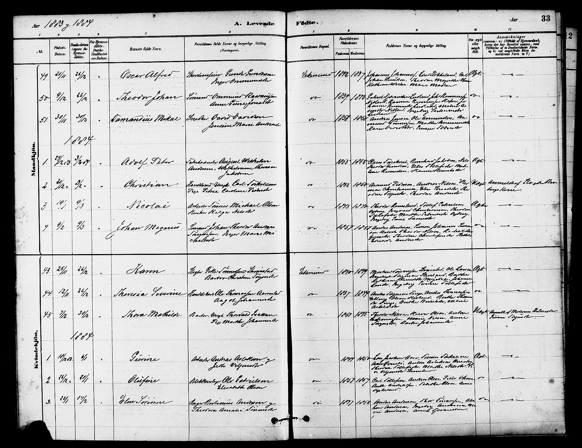 Eigersund sokneprestkontor, SAST/A-101807/S08/L0015: Parish register (official) no. A 15, 1879-1892, p. 33