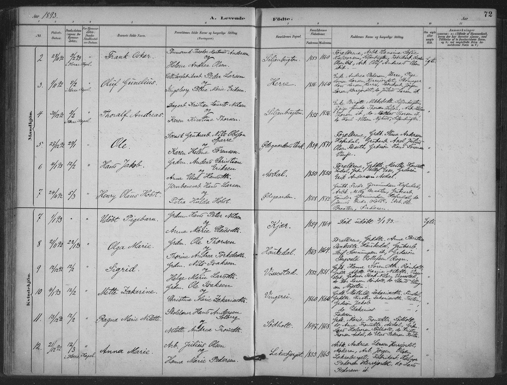 Bamble kirkebøker, SAKO/A-253/F/Fa/L0008: Parish register (official) no. I 8, 1888-1900, p. 72