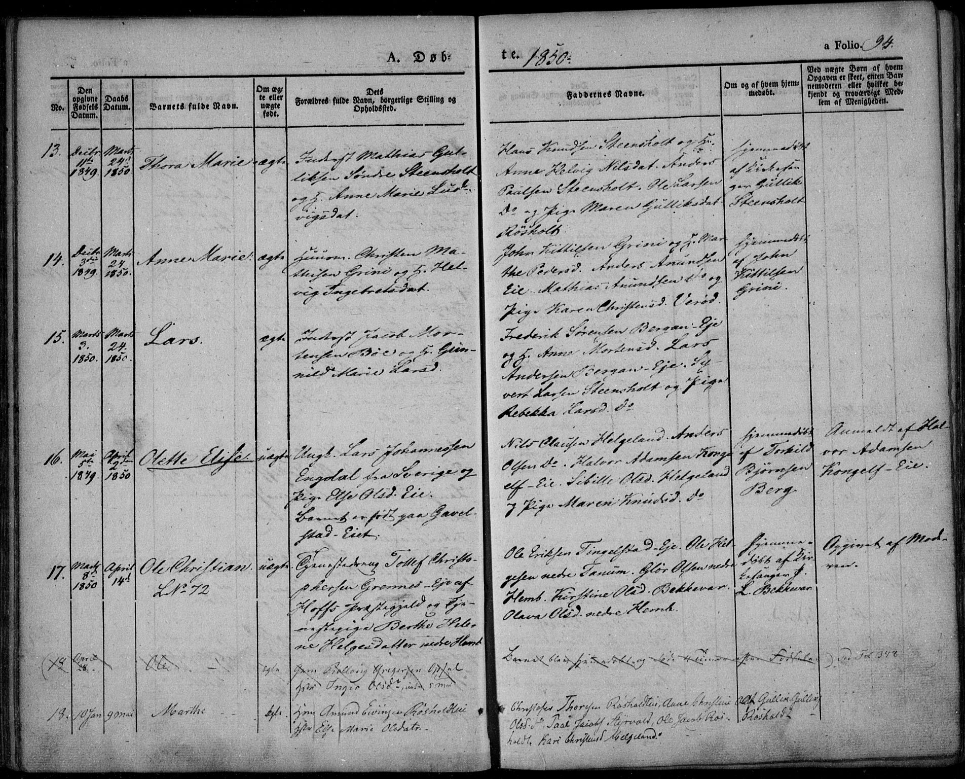 Lardal kirkebøker, SAKO/A-350/F/Fa/L0006: Parish register (official) no. I 6, 1835-1860, p. 94