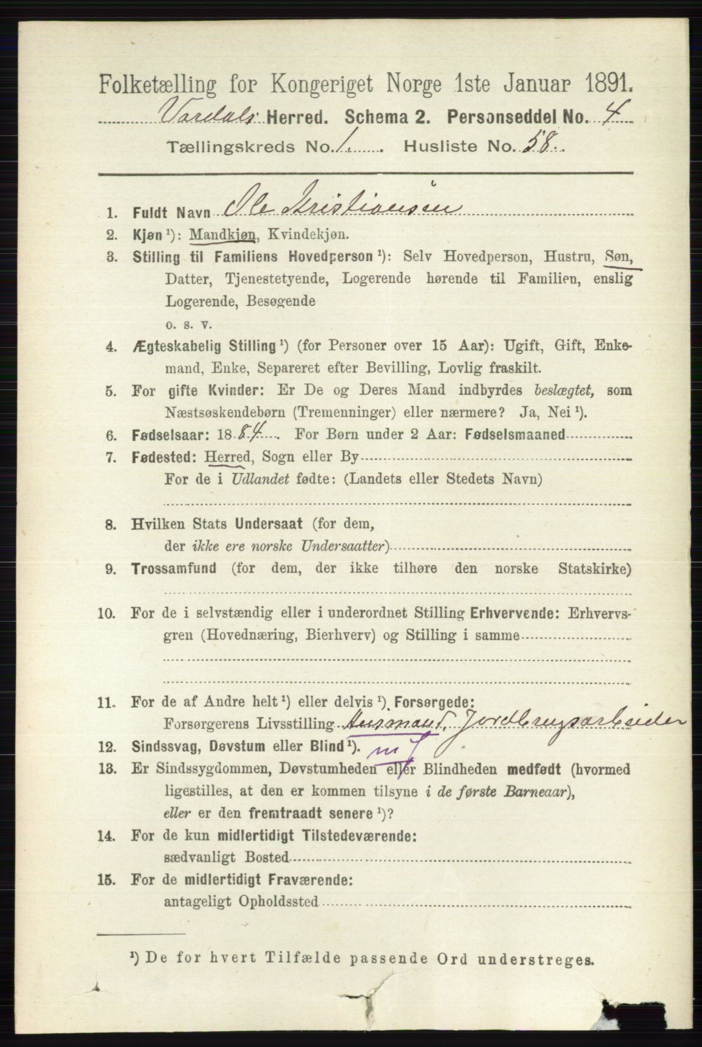 RA, 1891 census for 0527 Vardal, 1891, p. 462