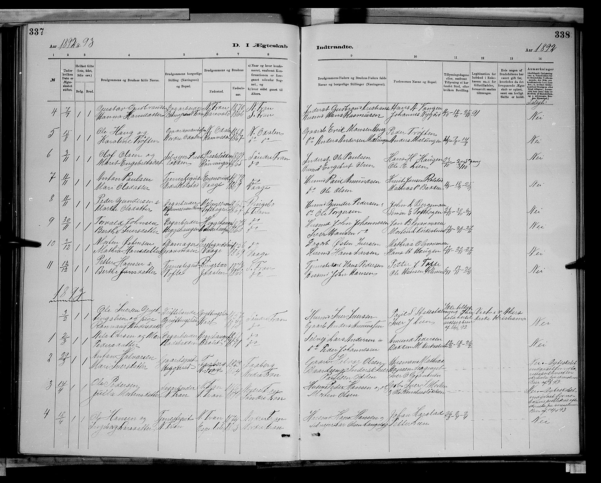Sør-Fron prestekontor, SAH/PREST-010/H/Ha/Hab/L0003: Parish register (copy) no. 3, 1884-1896, p. 337-338