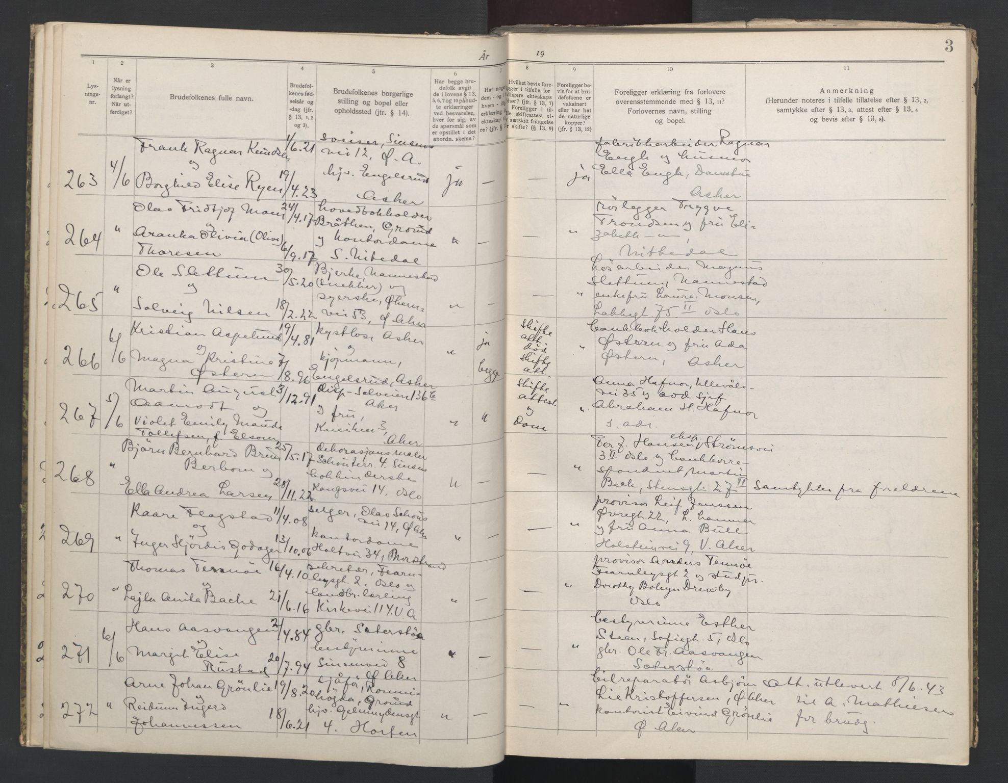 Aker sorenskriveri, AV/SAO-A-10895/L/Lb/L0002: Lysningsbok, 1942-1943, p. 3