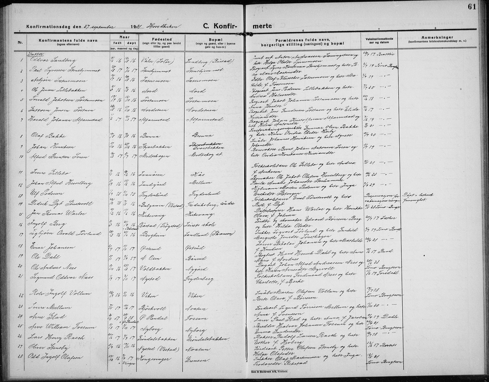 Elverum prestekontor, AV/SAH-PREST-044/H/Ha/Hab/L0032: Parish register (copy) no. 32, 1922-1936, p. 61