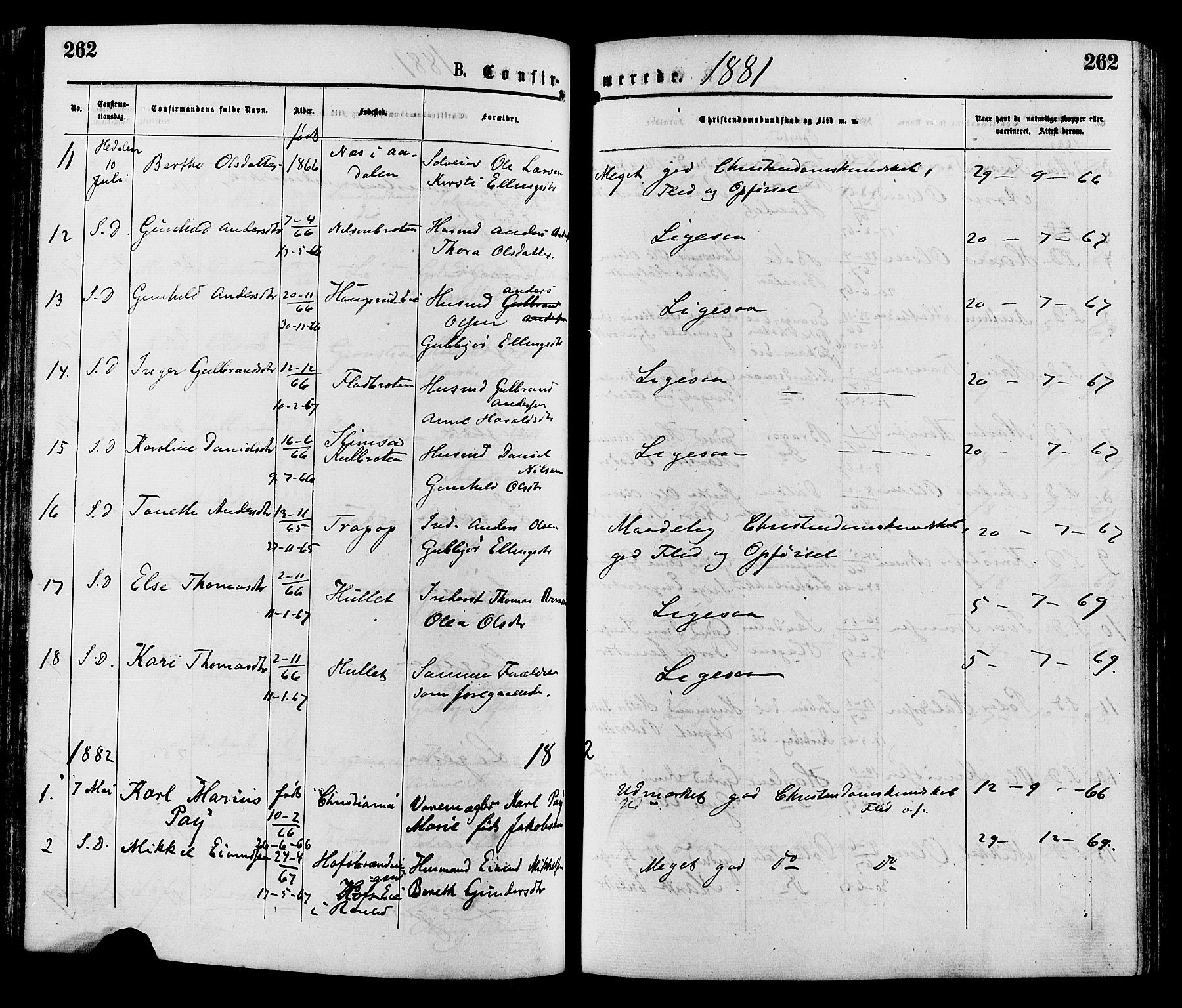 Sør-Aurdal prestekontor, AV/SAH-PREST-128/H/Ha/Haa/L0008: Parish register (official) no. 8, 1877-1885, p. 262