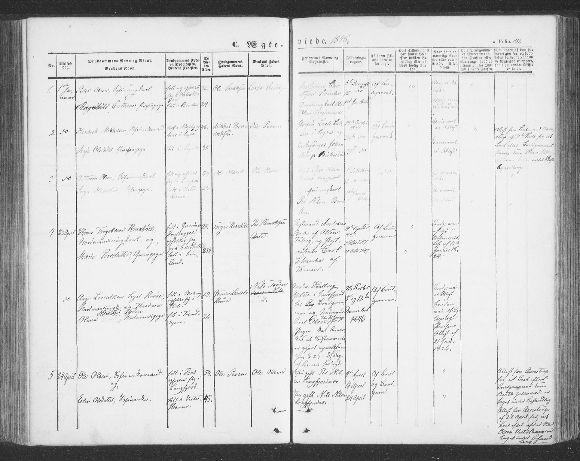 Tana sokneprestkontor, SATØ/S-1334/H/Ha/L0001kirke: Parish register (official) no. 1, 1846-1861, p. 182