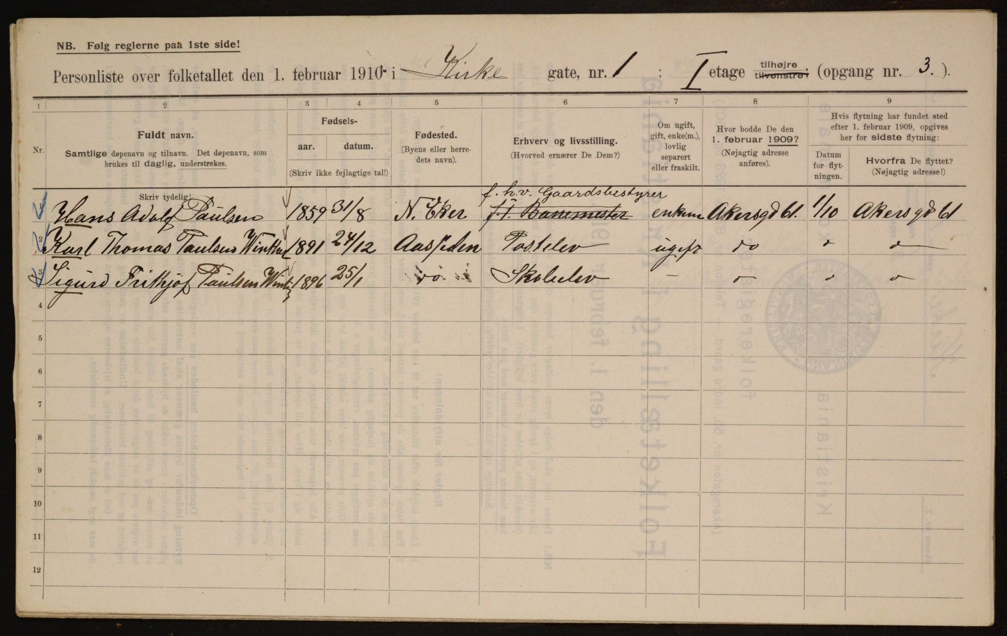 OBA, Municipal Census 1910 for Kristiania, 1910, p. 48200