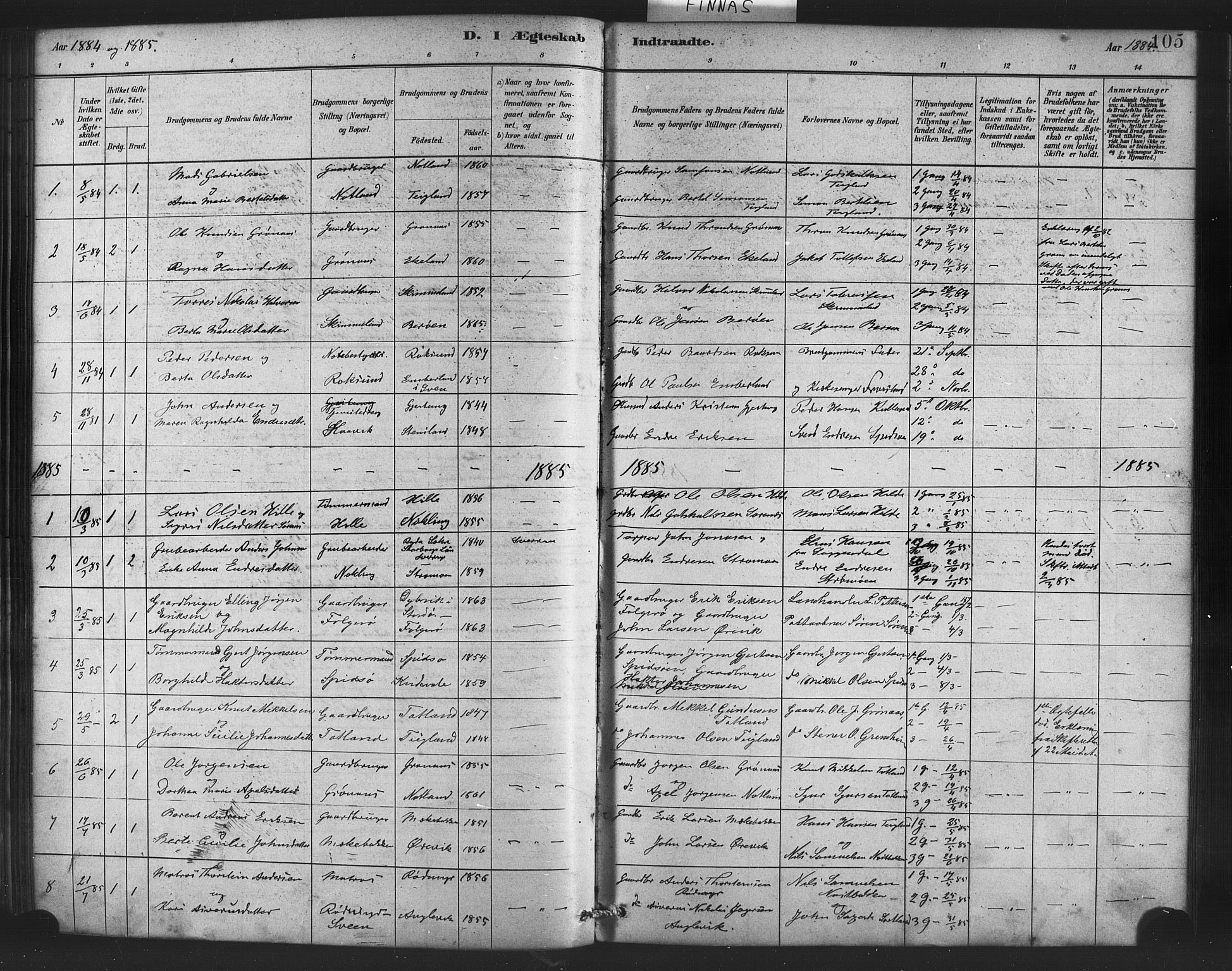 Finnås sokneprestembete, AV/SAB-A-99925/H/Ha/Haa/Haab/L0001: Parish register (official) no. B 1, 1881-1894, p. 105