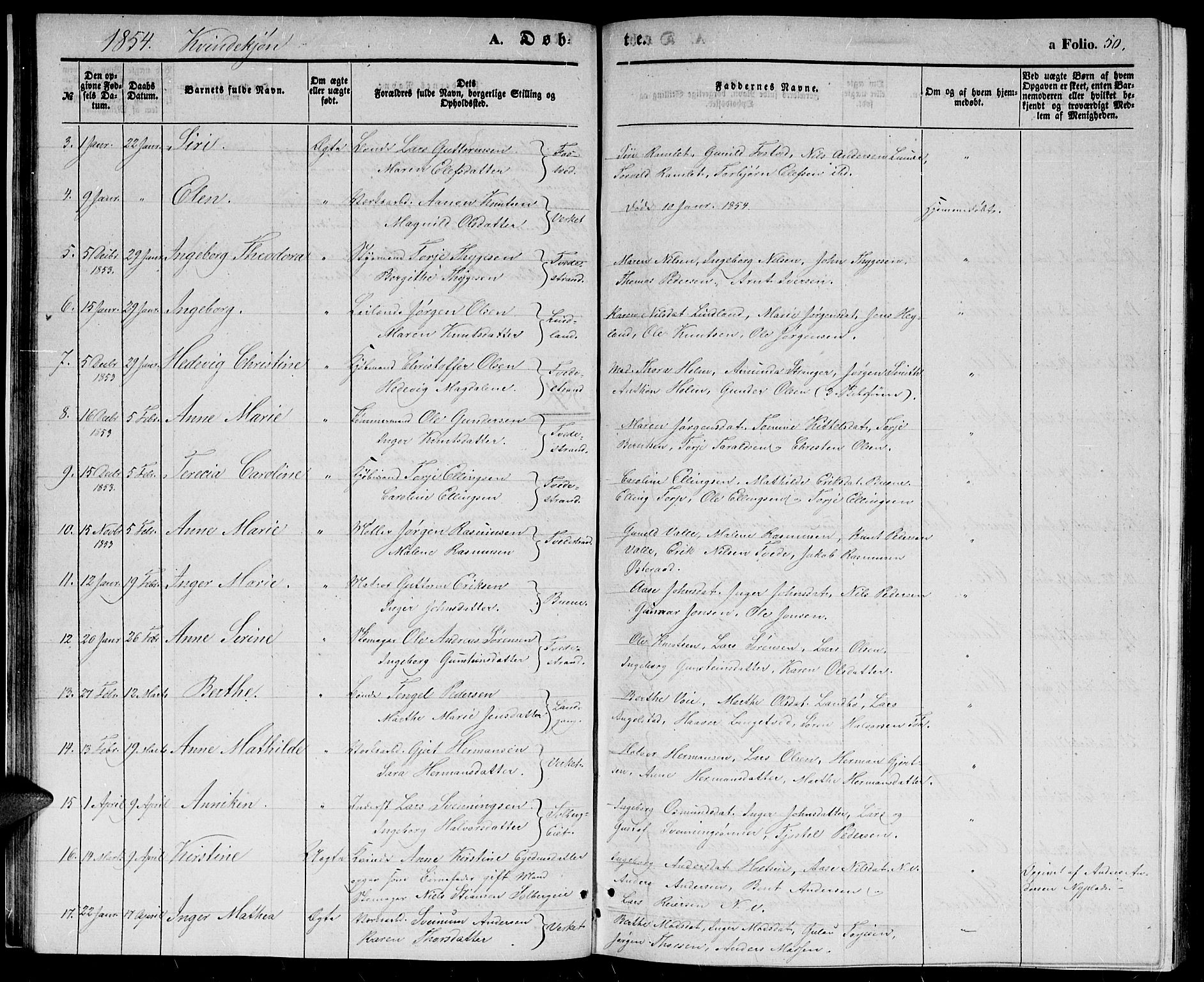 Holt sokneprestkontor, SAK/1111-0021/F/Fb/L0007: Parish register (copy) no. B 7, 1849-1858, p. 50