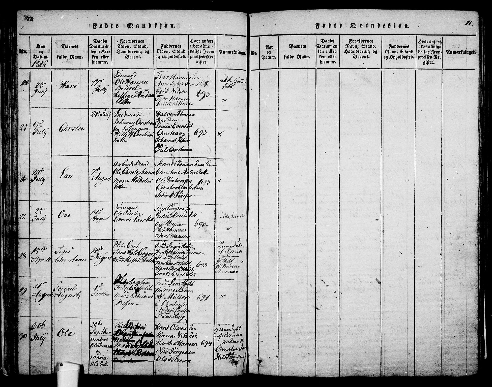 Holmestrand kirkebøker, SAKO/A-346/G/Ga/L0001: Parish register (copy) no. 1, 1814-1848, p. 70-71