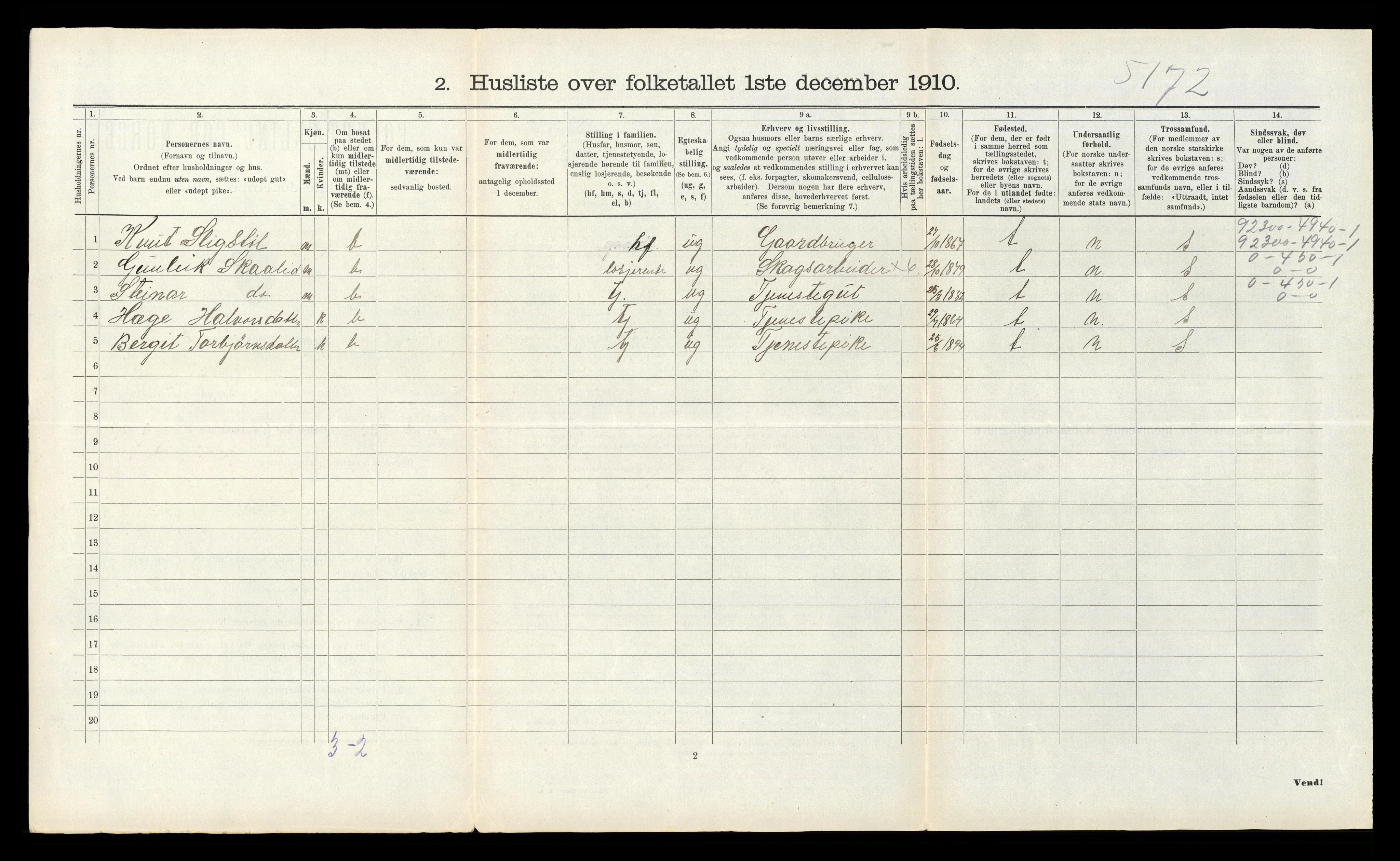 RA, 1910 census for Fyresdal, 1910, p. 162