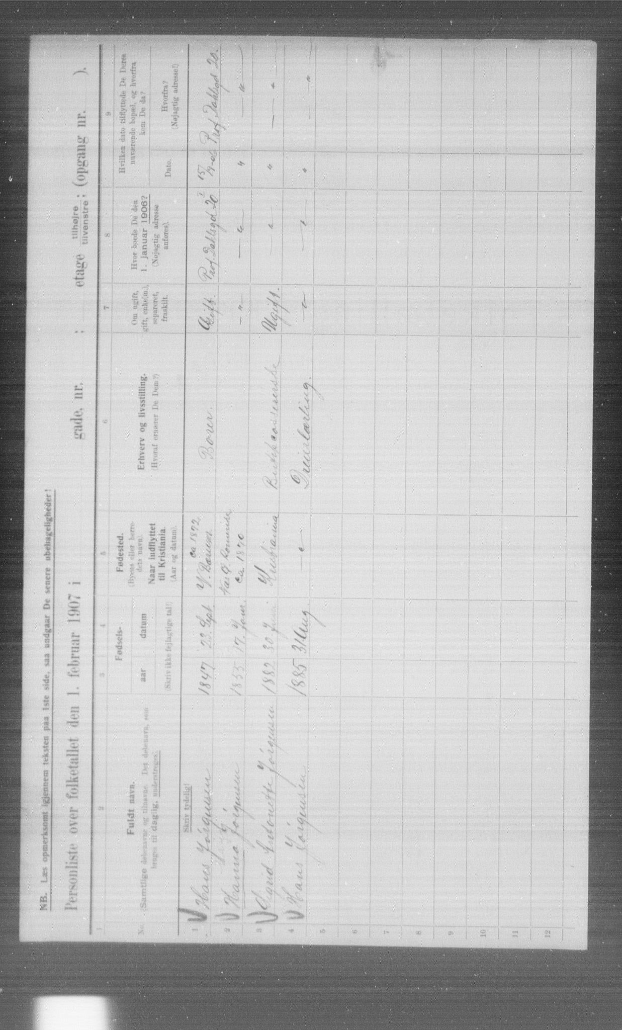 OBA, Municipal Census 1907 for Kristiania, 1907, p. 2023