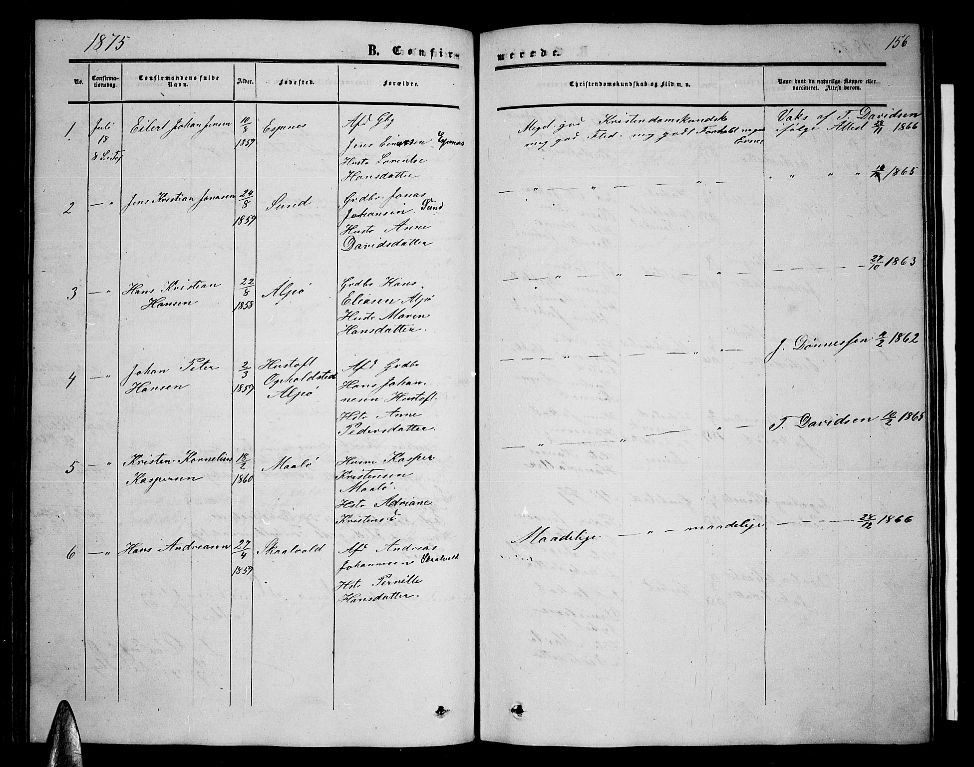 Ministerialprotokoller, klokkerbøker og fødselsregistre - Nordland, SAT/A-1459/857/L0827: Parish register (copy) no. 857C02, 1852-1879, p. 156