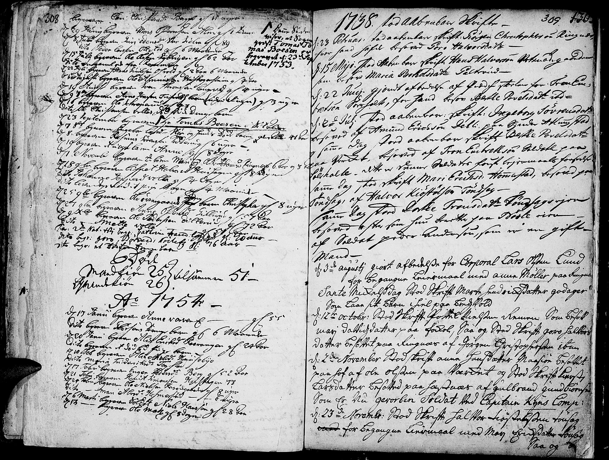 Stange prestekontor, AV/SAH-PREST-002/K/L0004: Parish register (official) no. 4, 1735-1754, p. 308-309
