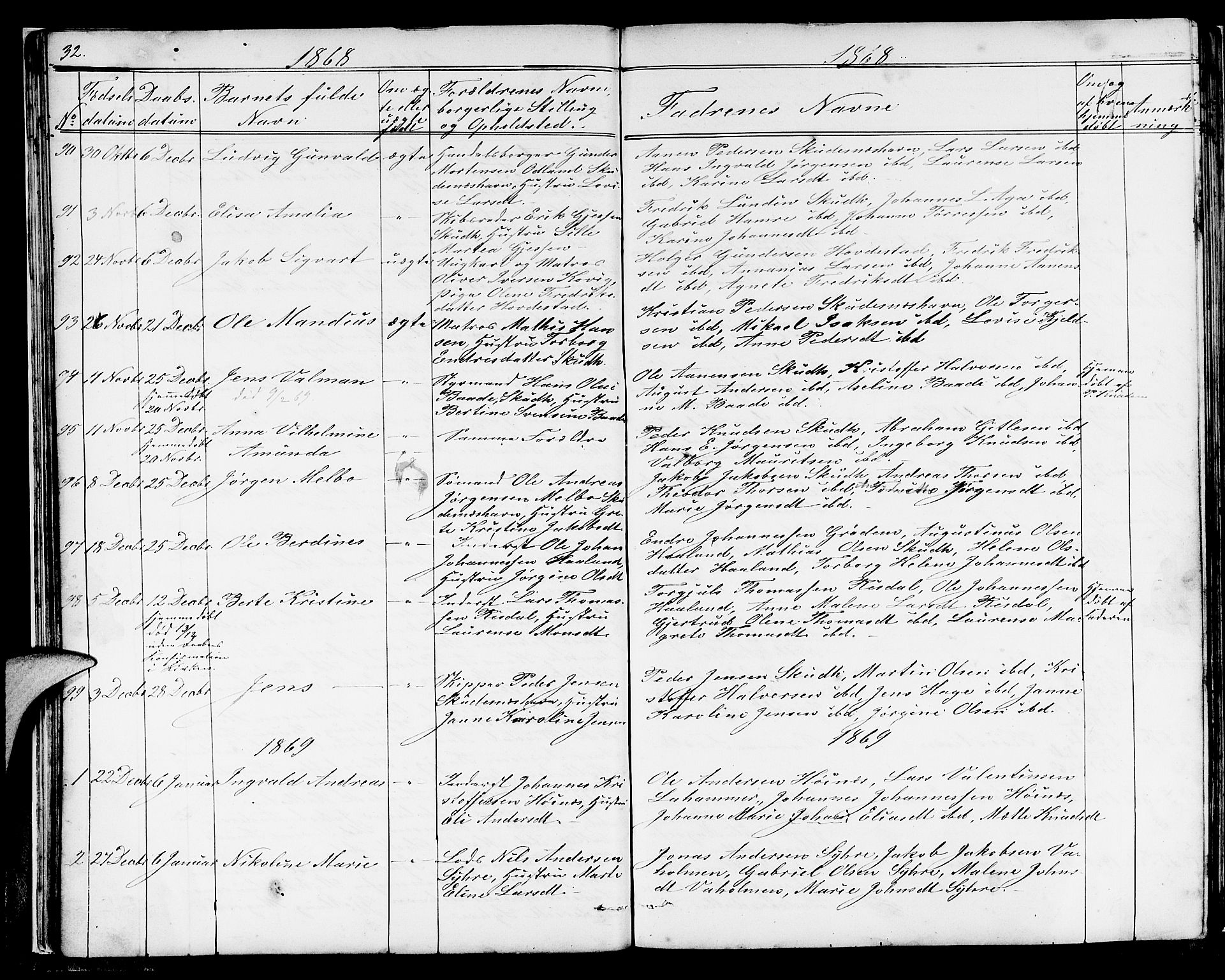 Skudenes sokneprestkontor, SAST/A -101849/H/Ha/Hab/L0004: Parish register (copy) no. B 4, 1865-1884, p. 32