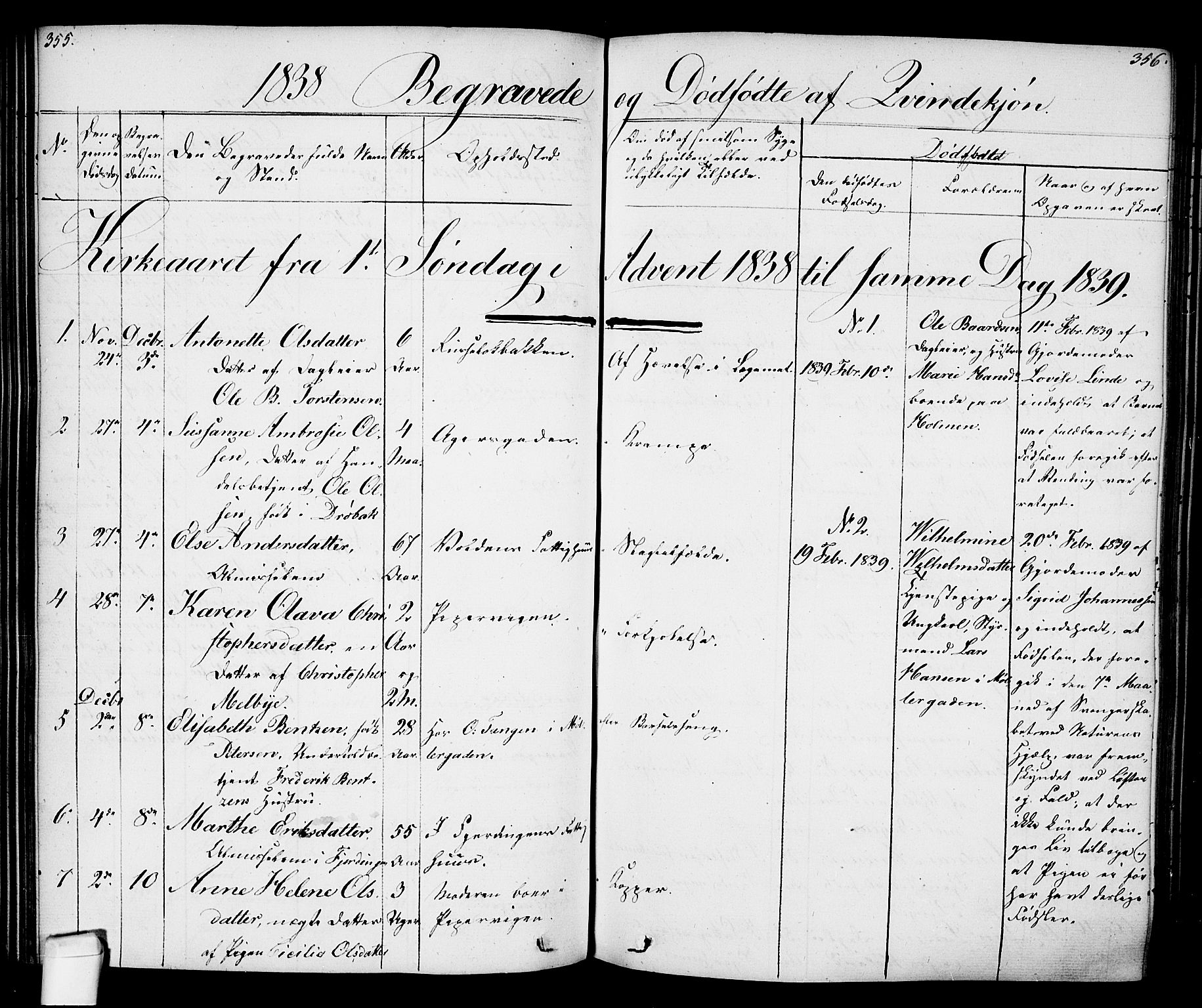 Oslo domkirke Kirkebøker, SAO/A-10752/F/Fa/L0024: Parish register (official) no. 24, 1833-1846, p. 355-356