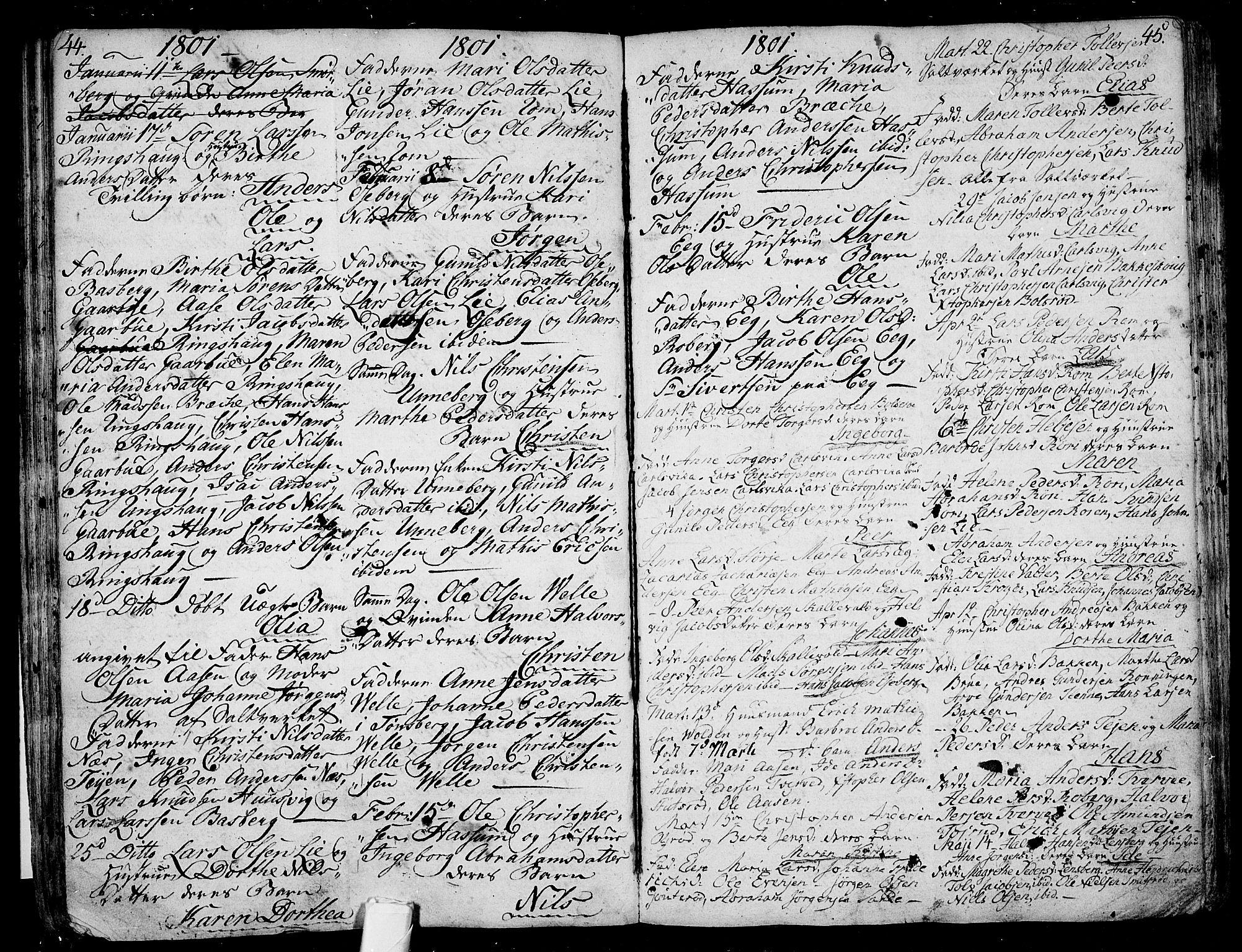 Sem kirkebøker, AV/SAKO-A-5/F/Fb/L0003: Parish register (official) no. II 3, 1792-1814, p. 44-45