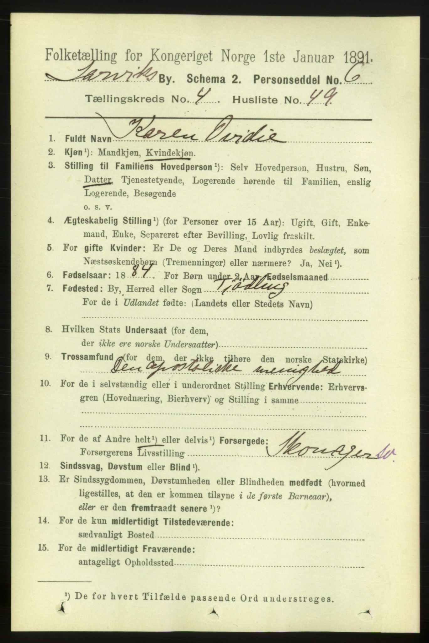 RA, 1891 census for 0707 Larvik, 1891, p. 5702