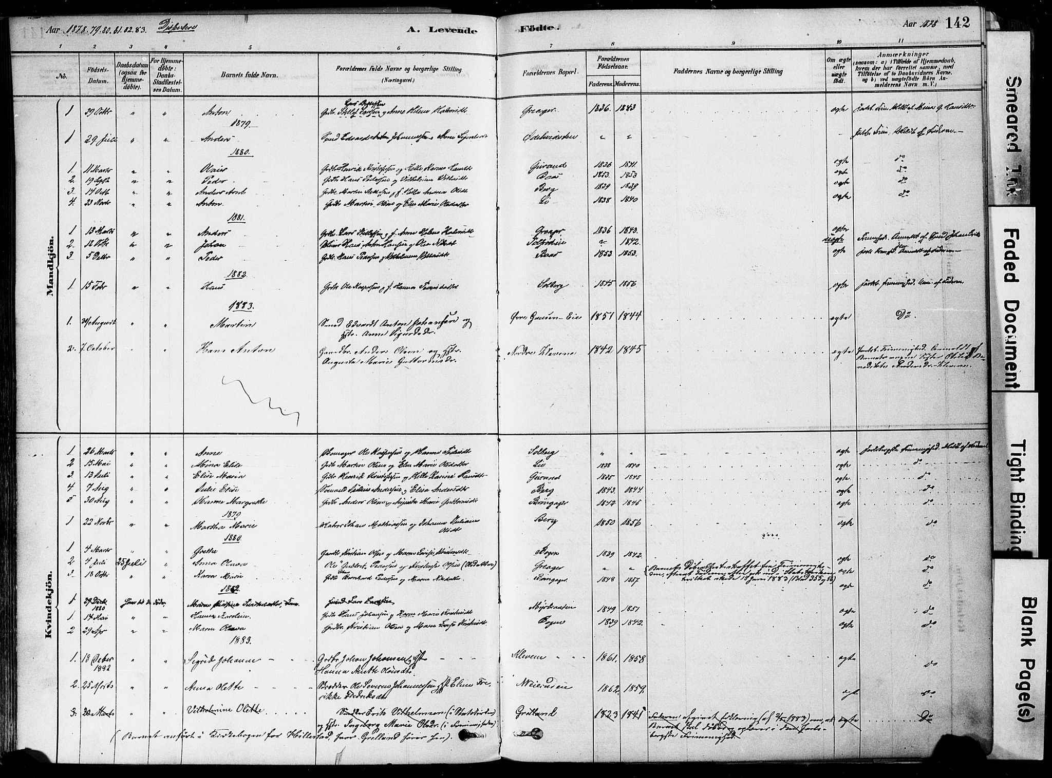 Botne kirkebøker, AV/SAKO-A-340/F/Fa/L0007: Parish register (official) no. I 7, 1878-1910, p. 142