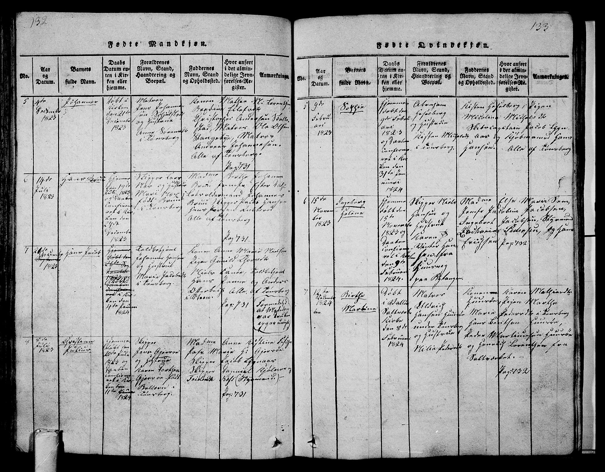 Tønsberg kirkebøker, SAKO/A-330/G/Ga/L0001: Parish register (copy) no. 1, 1813-1826, p. 132-133
