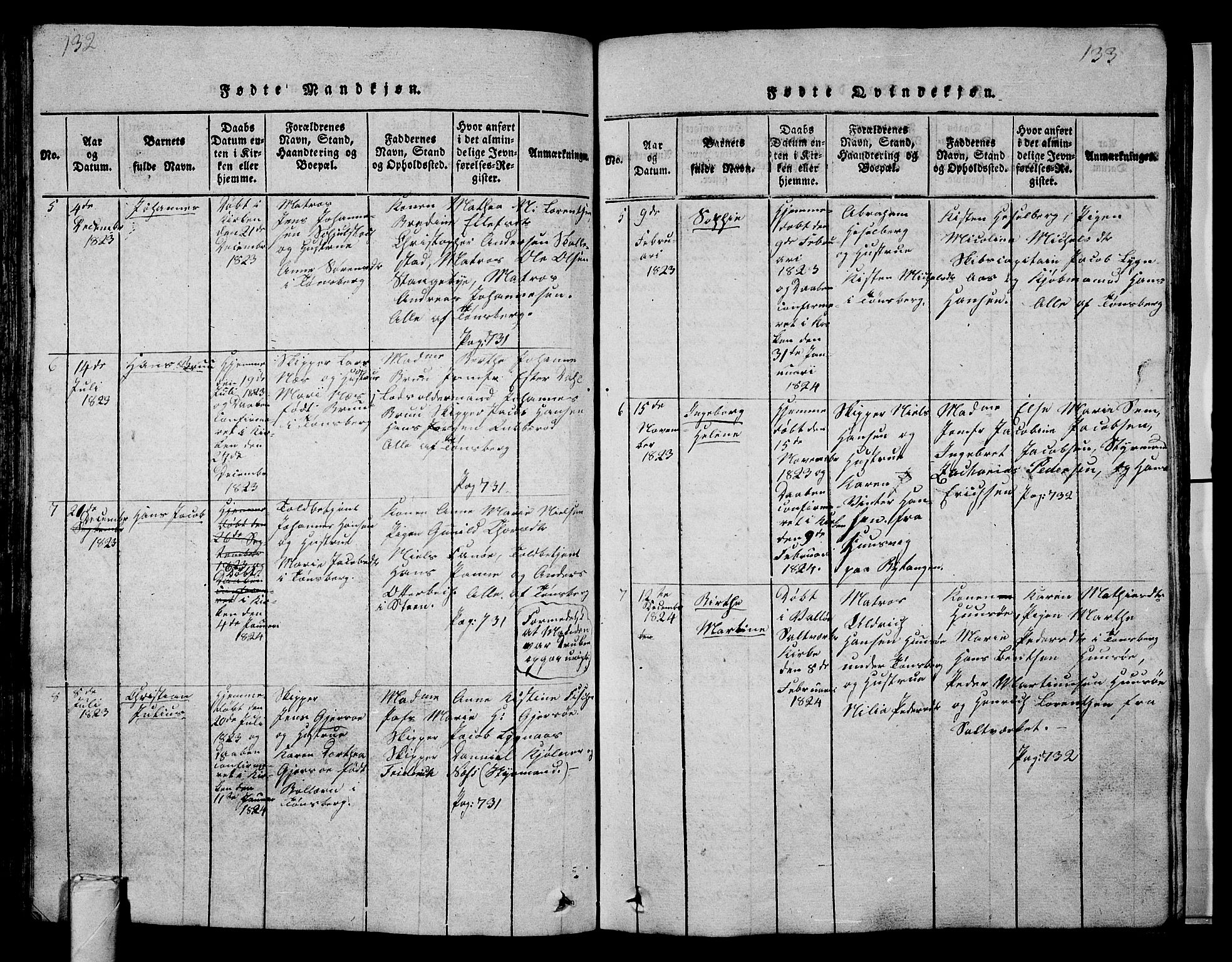 Tønsberg kirkebøker, AV/SAKO-A-330/G/Ga/L0001: Parish register (copy) no. 1, 1813-1826, p. 132-133