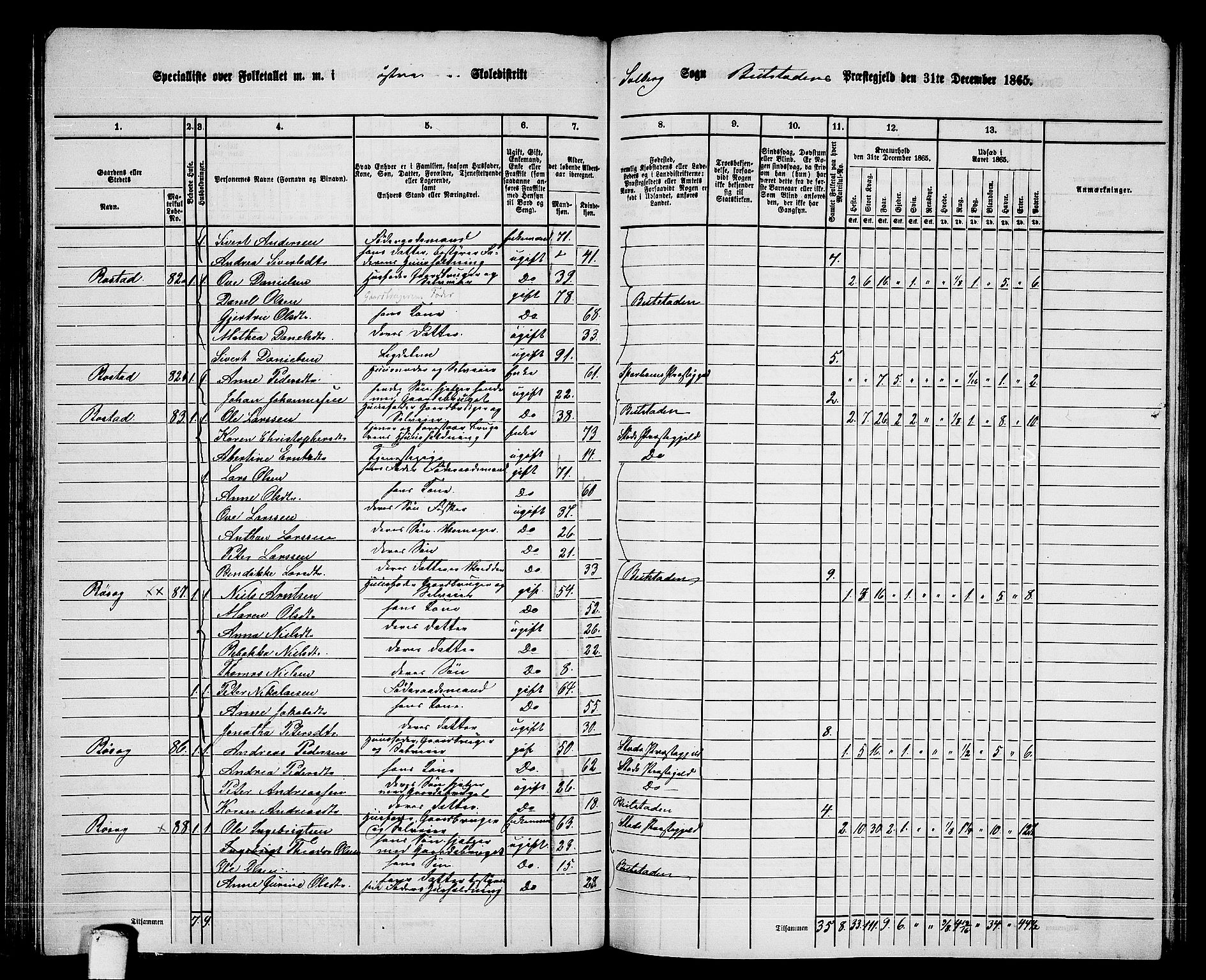 RA, 1865 census for Beitstad, 1865, p. 95