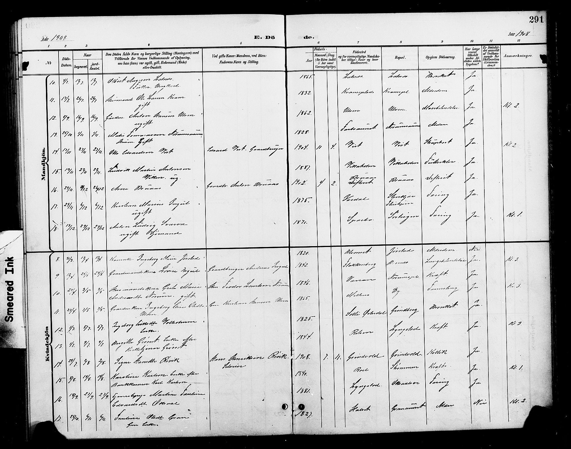 Ministerialprotokoller, klokkerbøker og fødselsregistre - Nord-Trøndelag, SAT/A-1458/730/L0302: Parish register (copy) no. 730C05, 1898-1924, p. 291