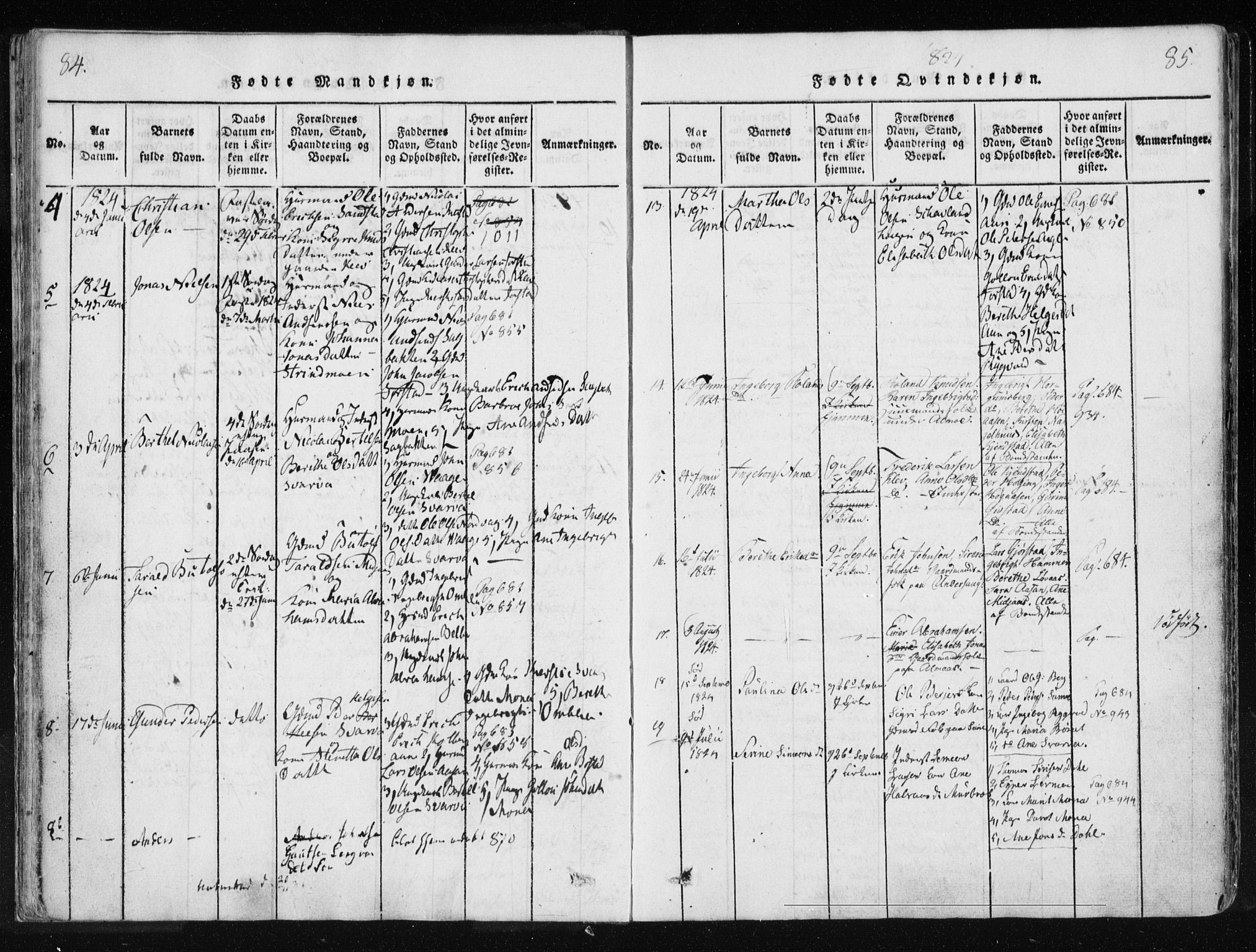 Ministerialprotokoller, klokkerbøker og fødselsregistre - Nord-Trøndelag, SAT/A-1458/749/L0469: Parish register (official) no. 749A03, 1817-1857, p. 84-85