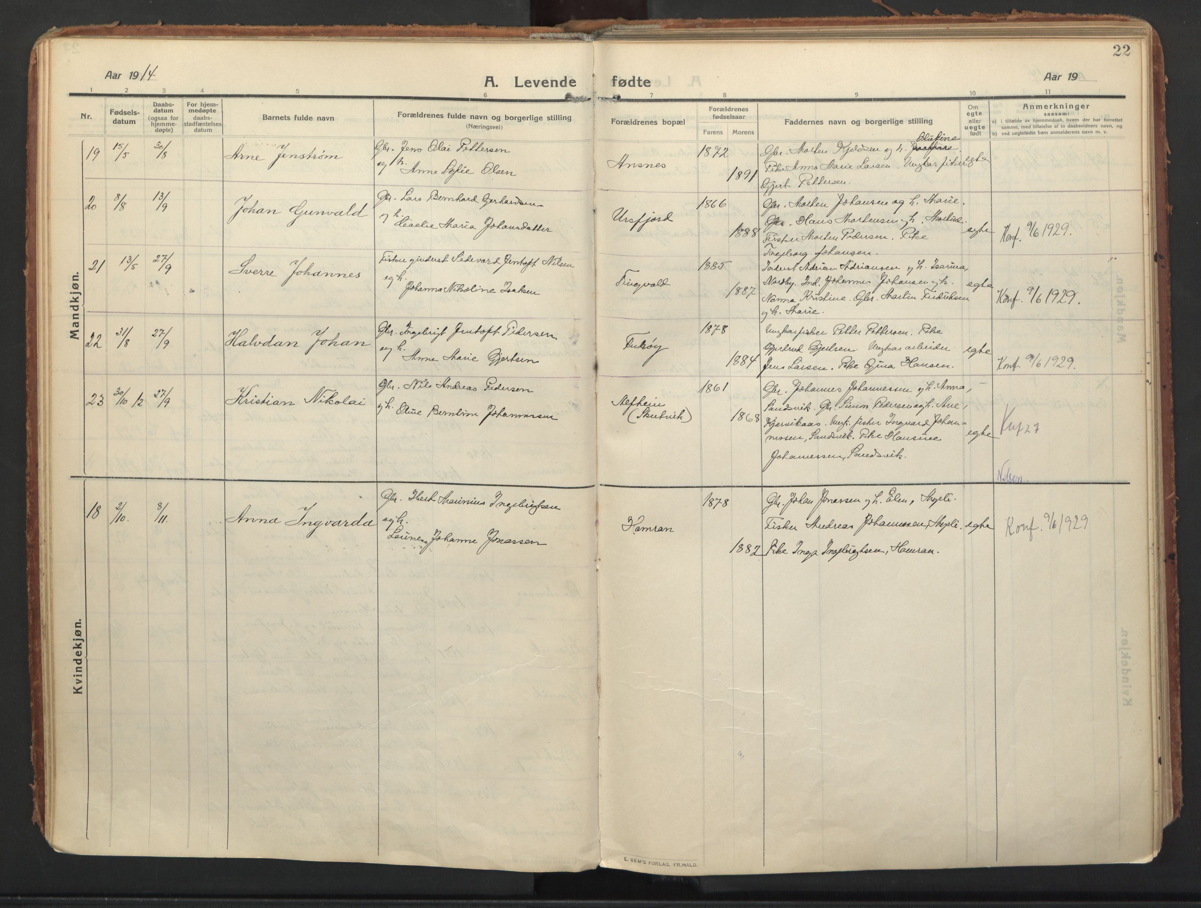 Balsfjord sokneprestembete, AV/SATØ-S-1303/G/Ga/L0008kirke: Parish register (official) no. 8, 1910-1927, p. 22