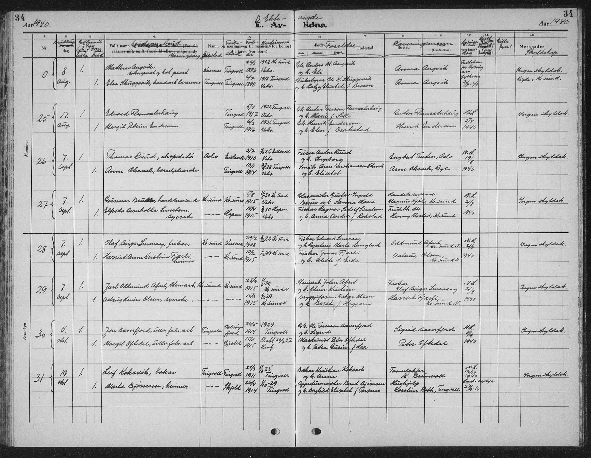 Ministerialprotokoller, klokkerbøker og fødselsregistre - Møre og Romsdal, AV/SAT-A-1454/586/L0995: Parish register (copy) no. 586C06, 1928-1943, p. 34