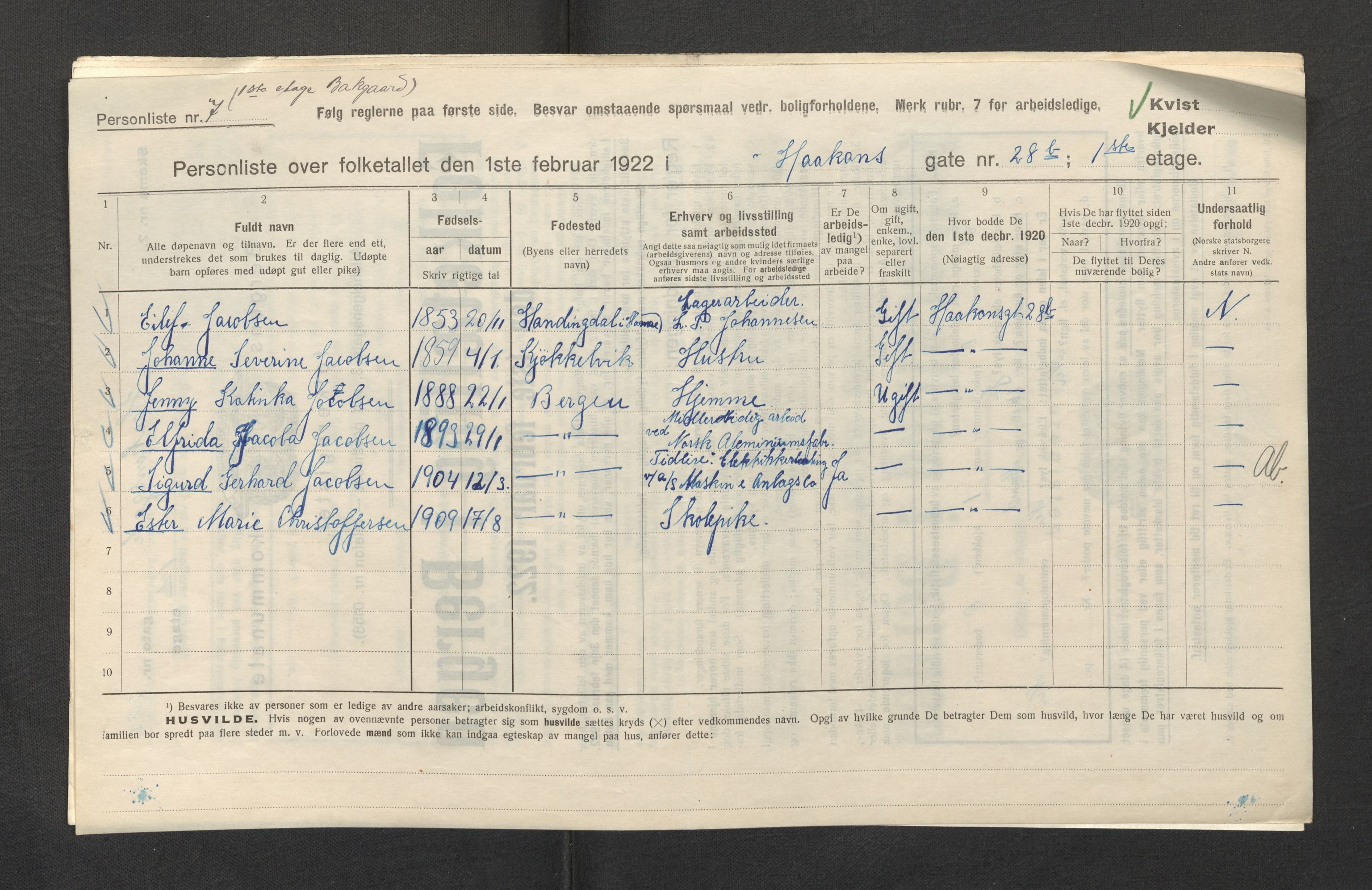 SAB, Municipal Census 1922 for Bergen, 1922, p. 11857