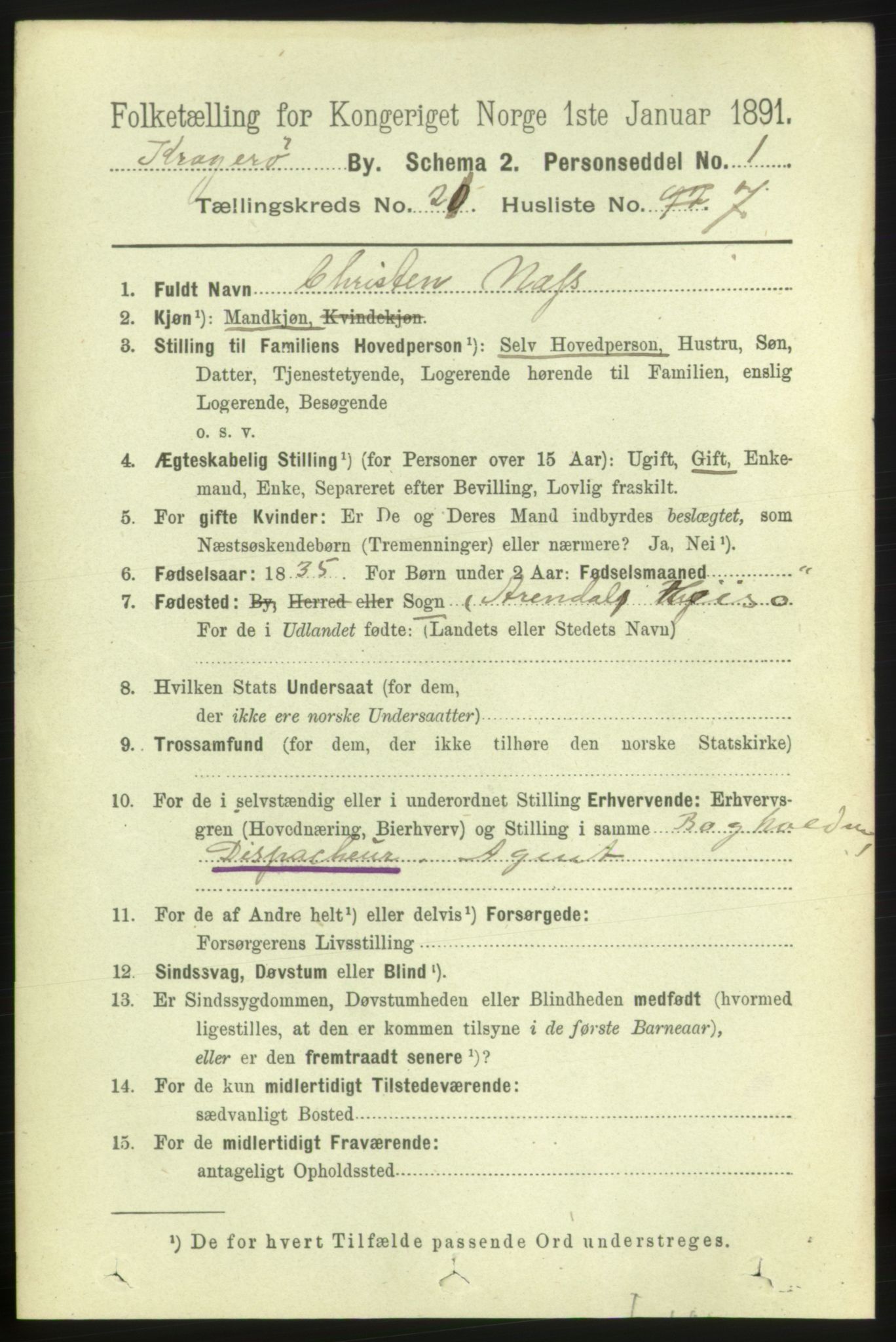 RA, 1891 census for 0801 Kragerø, 1891, p. 4748