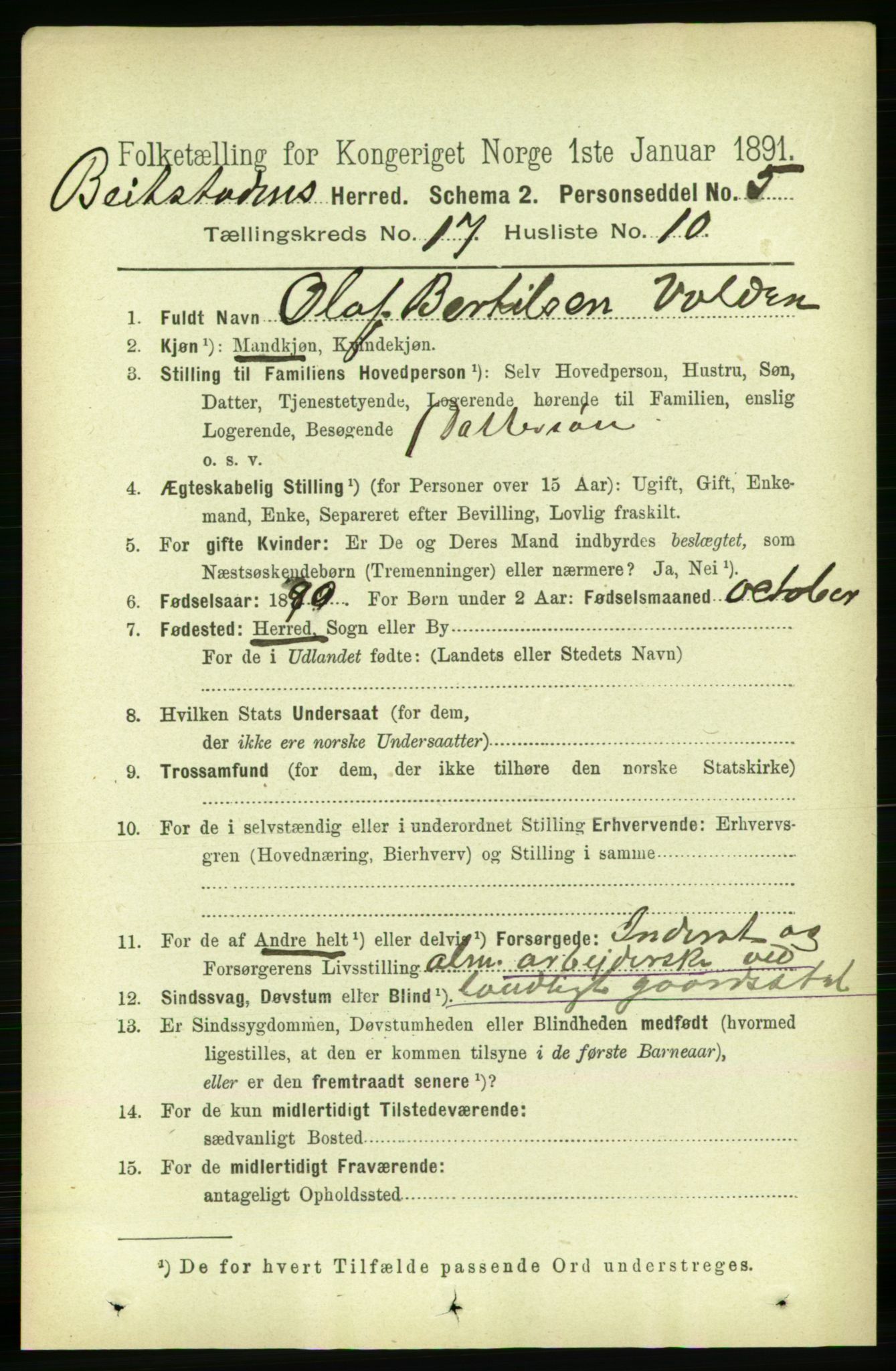 RA, 1891 census for 1727 Beitstad, 1891, p. 4442