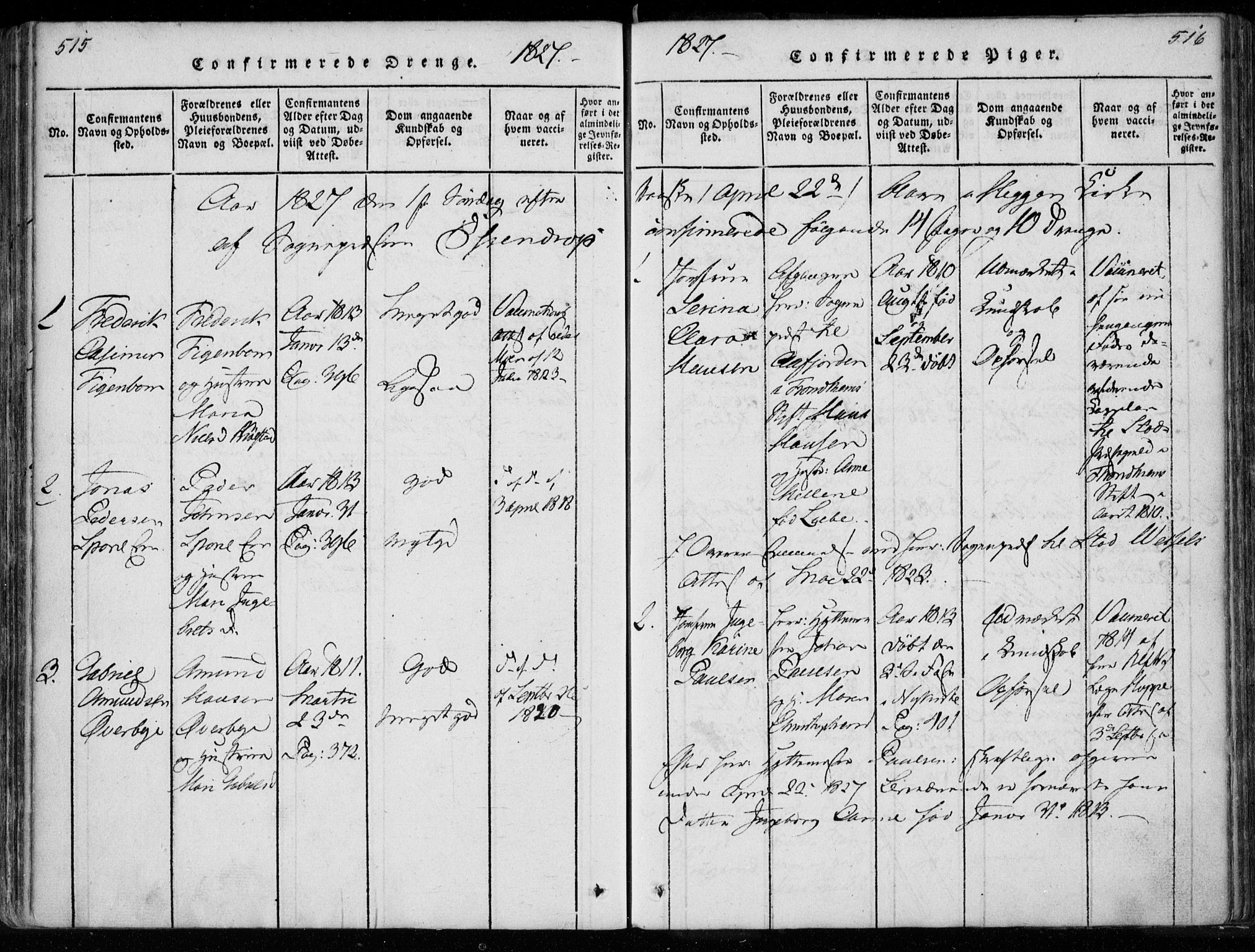 Modum kirkebøker, SAKO/A-234/F/Fa/L0005: Parish register (official) no. 5, 1824-1841, p. 515-516