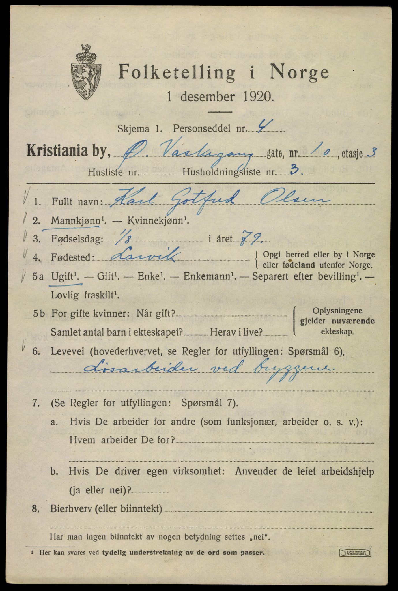 SAO, 1920 census for Kristiania, 1920, p. 658399