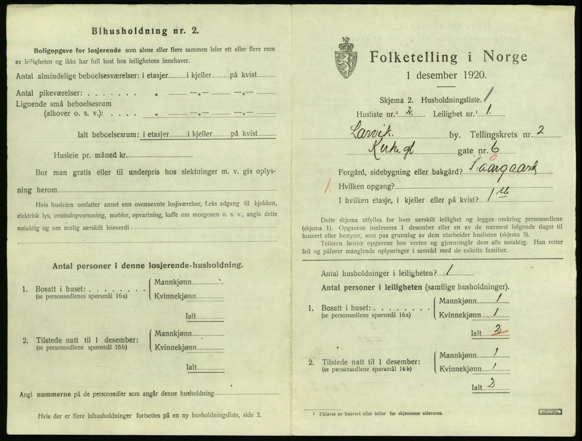 SAKO, 1920 census for Larvik, 1920, p. 3434