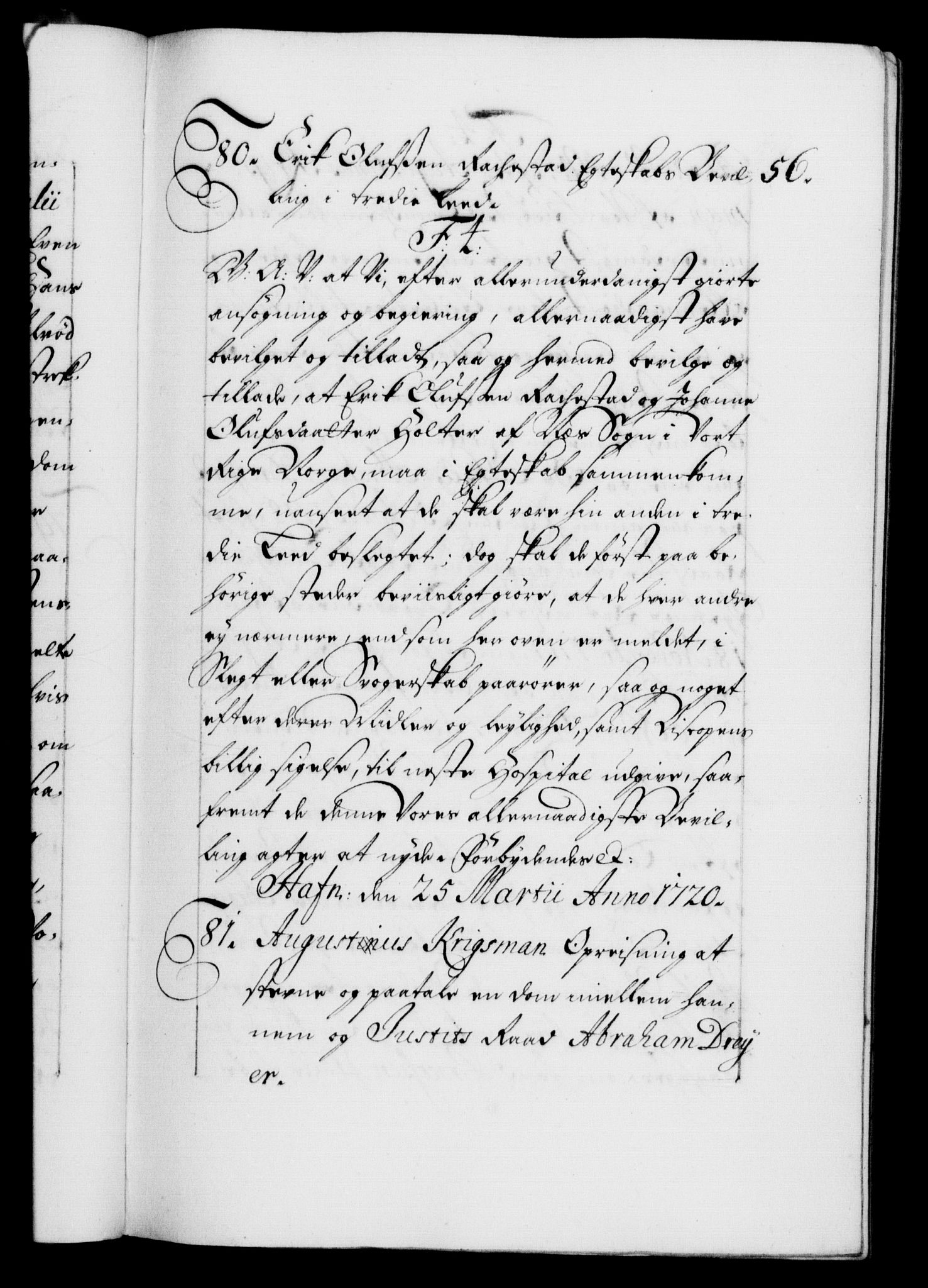 Danske Kanselli 1572-1799, RA/EA-3023/F/Fc/Fca/Fcaa/L0023: Norske registre, 1720-1722, p. 56a