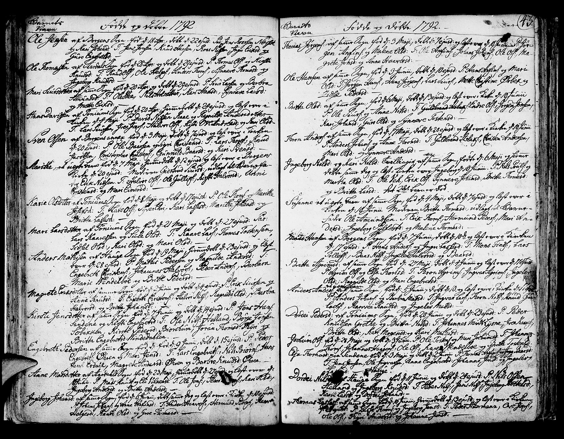 Lærdal sokneprestembete, SAB/A-81201: Parish register (official) no. A 3, 1783-1804, p. 43