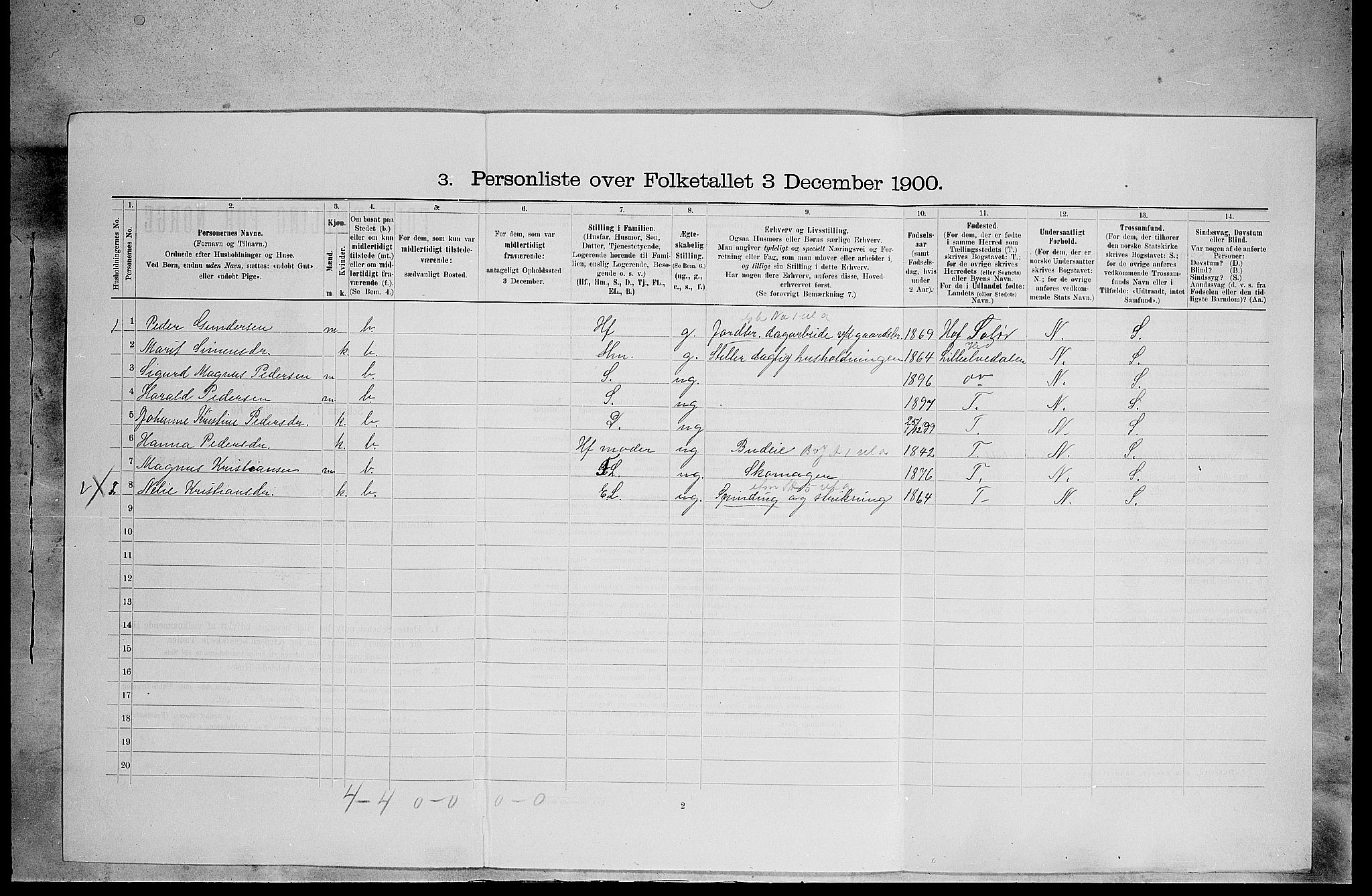 SAH, 1900 census for Åsnes, 1900, p. 328