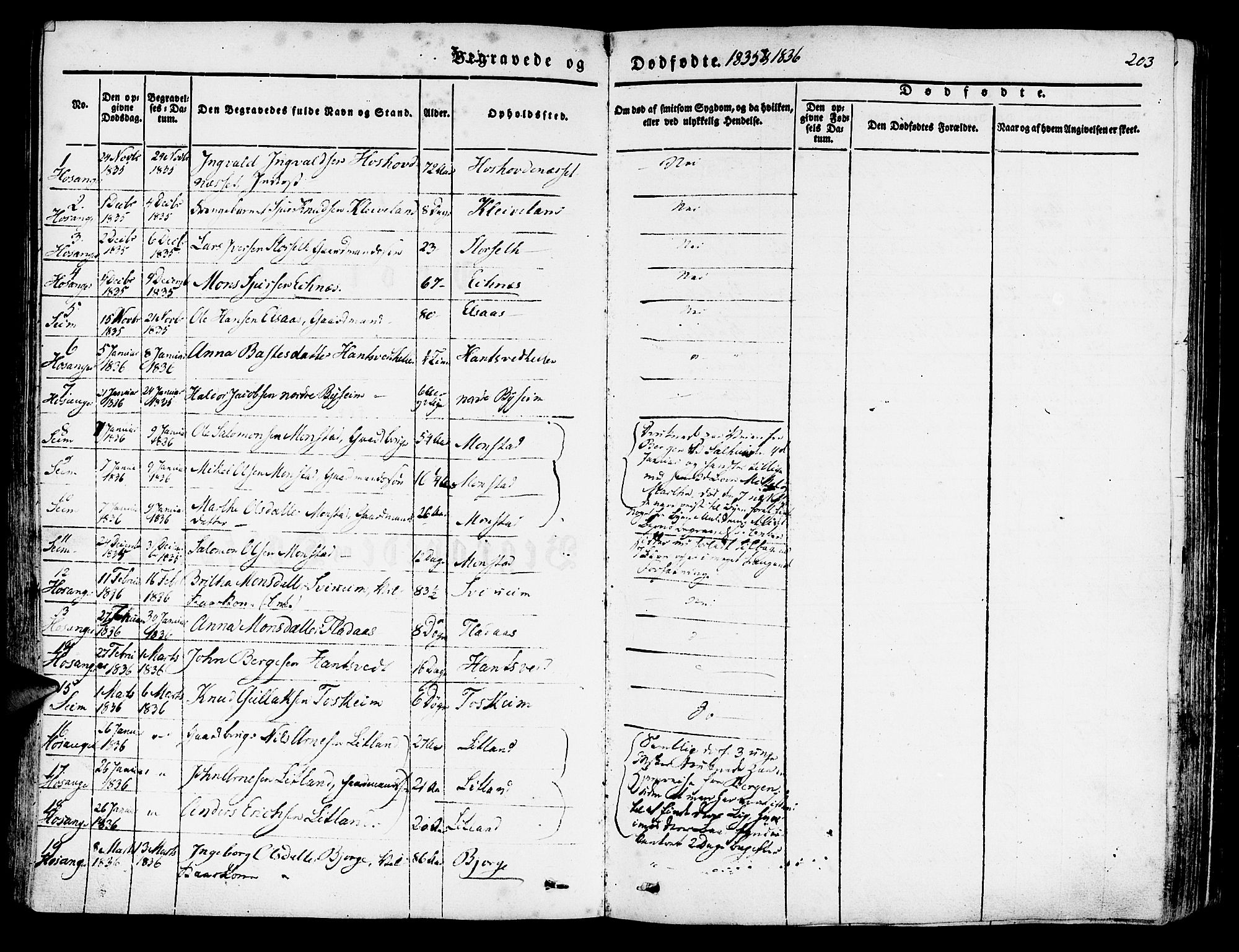 Hosanger sokneprestembete, SAB/A-75801/H/Haa: Parish register (official) no. A 7, 1835-1848, p. 203