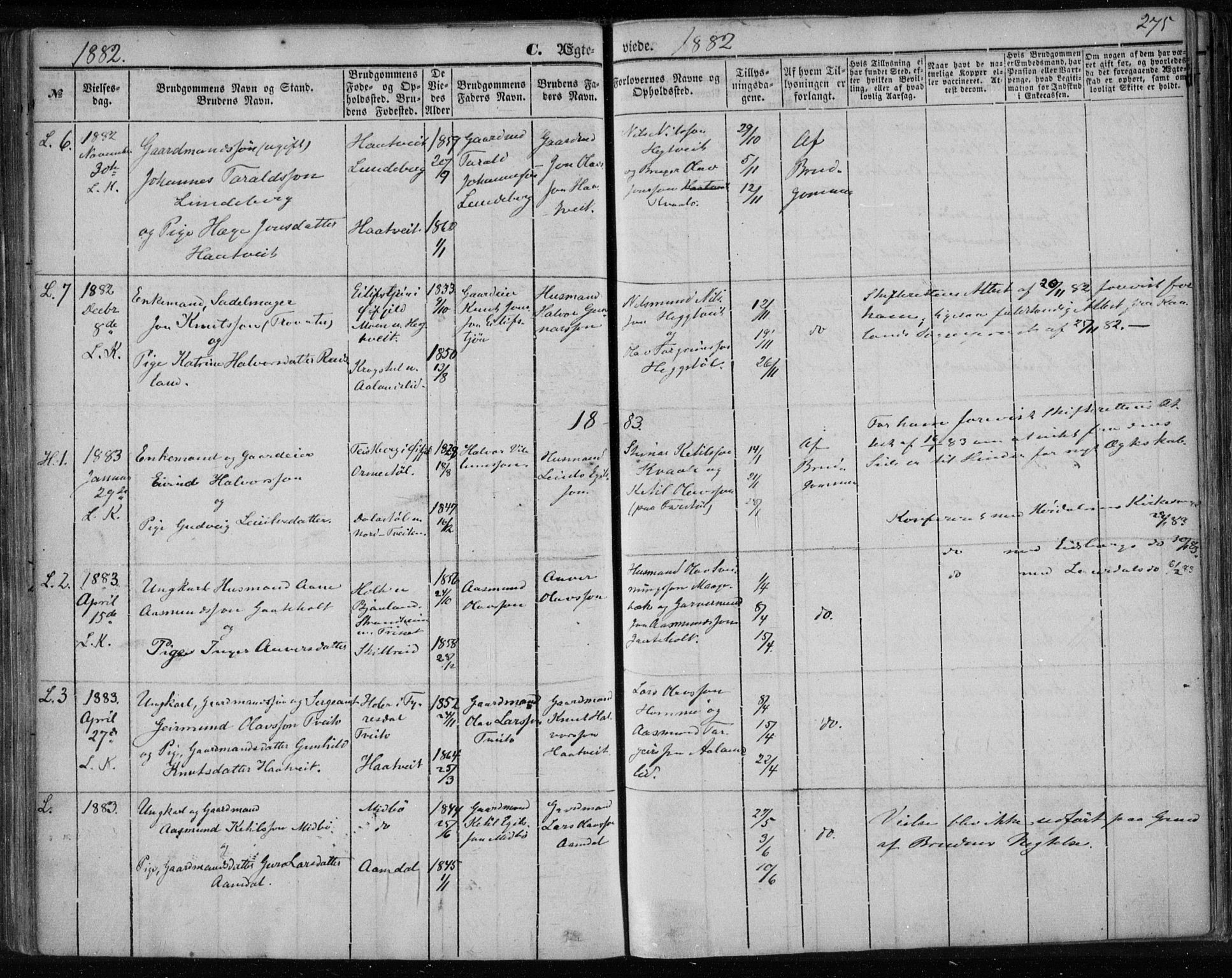 Lårdal kirkebøker, SAKO/A-284/F/Fa/L0006: Parish register (official) no. I 6, 1861-1886, p. 275