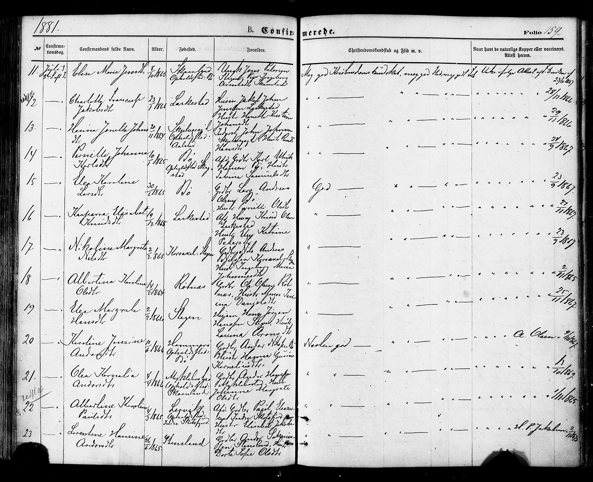 Ministerialprotokoller, klokkerbøker og fødselsregistre - Nordland, SAT/A-1459/855/L0802: Parish register (official) no. 855A10, 1875-1886, p. 159