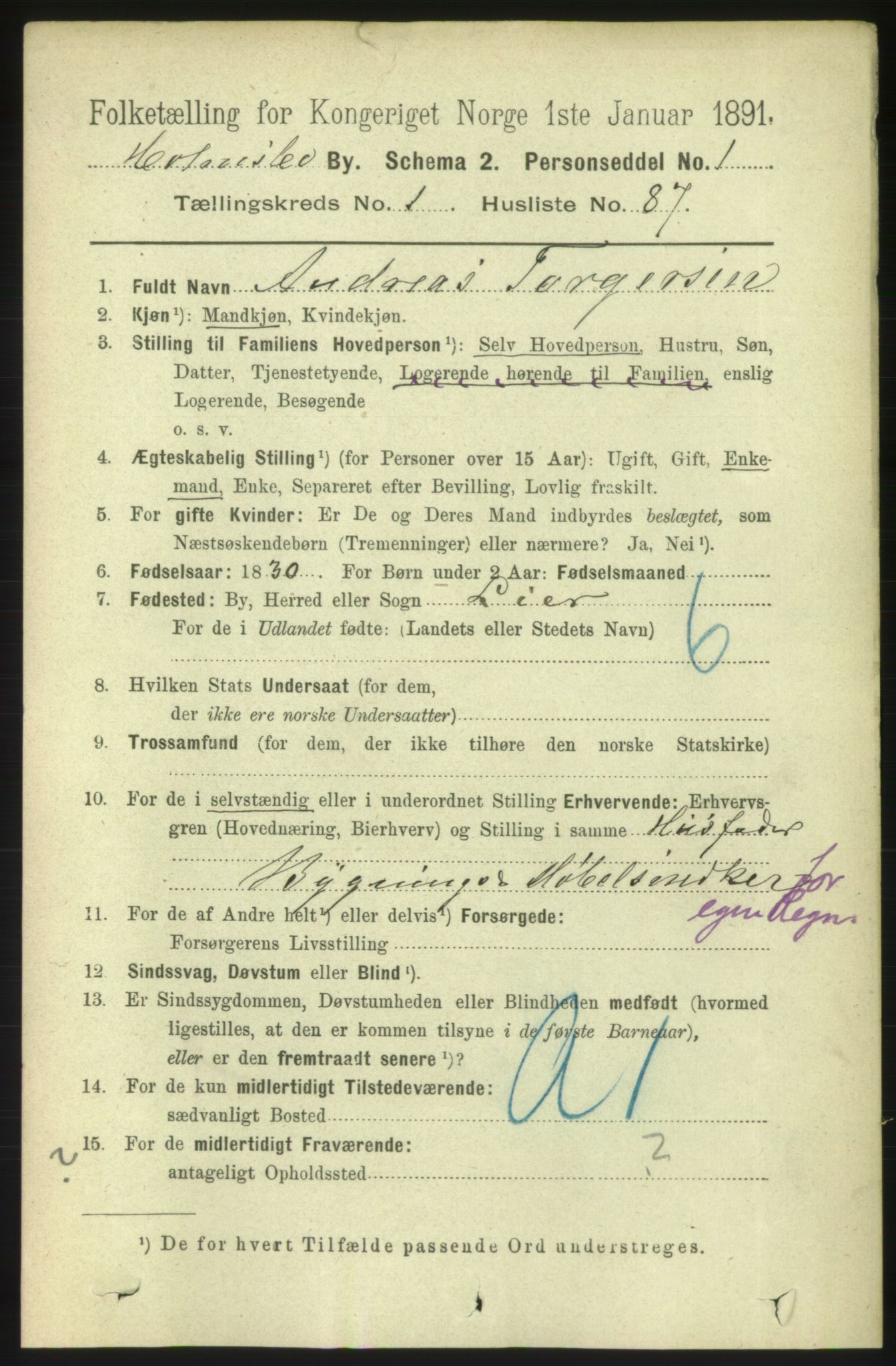 RA, 1891 census for 0603 Holmsbu, 1891, p. 685