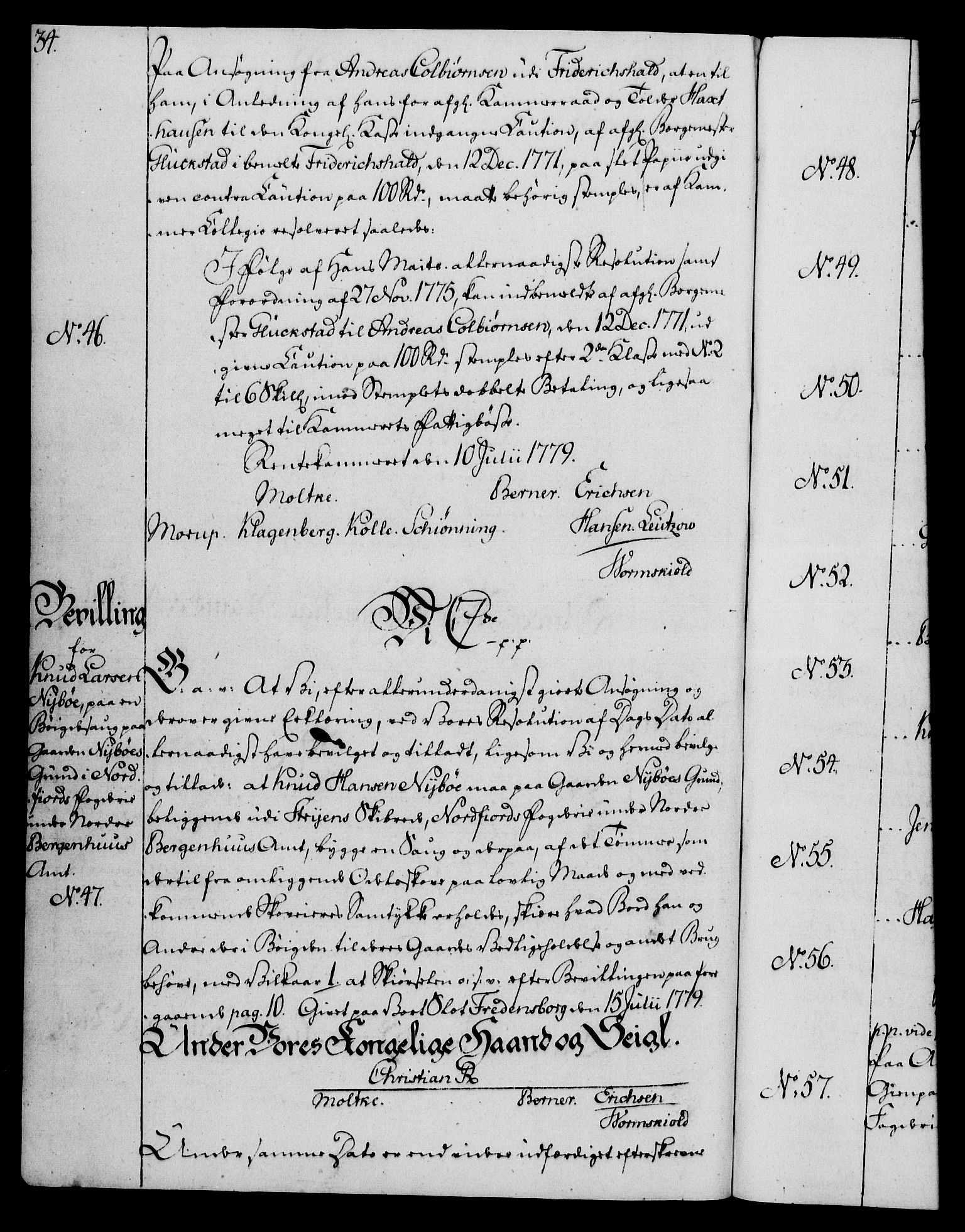 Rentekammeret, Kammerkanselliet, RA/EA-3111/G/Gg/Gga/L0011: Norsk ekspedisjonsprotokoll med register (merket RK 53.11), 1779-1781, p. 34