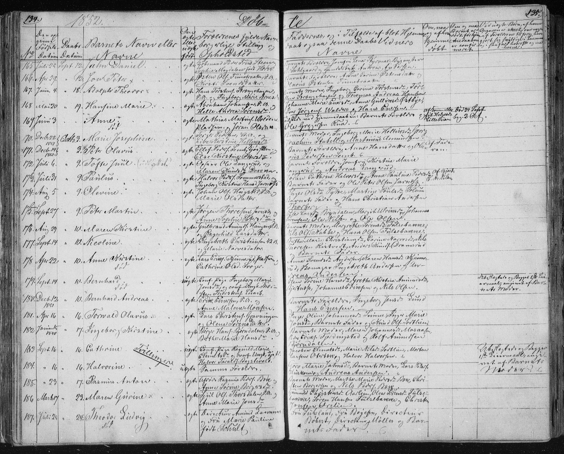 Kongsberg kirkebøker, AV/SAKO-A-22/F/Fa/L0009: Parish register (official) no. I 9, 1839-1858, p. 134-135