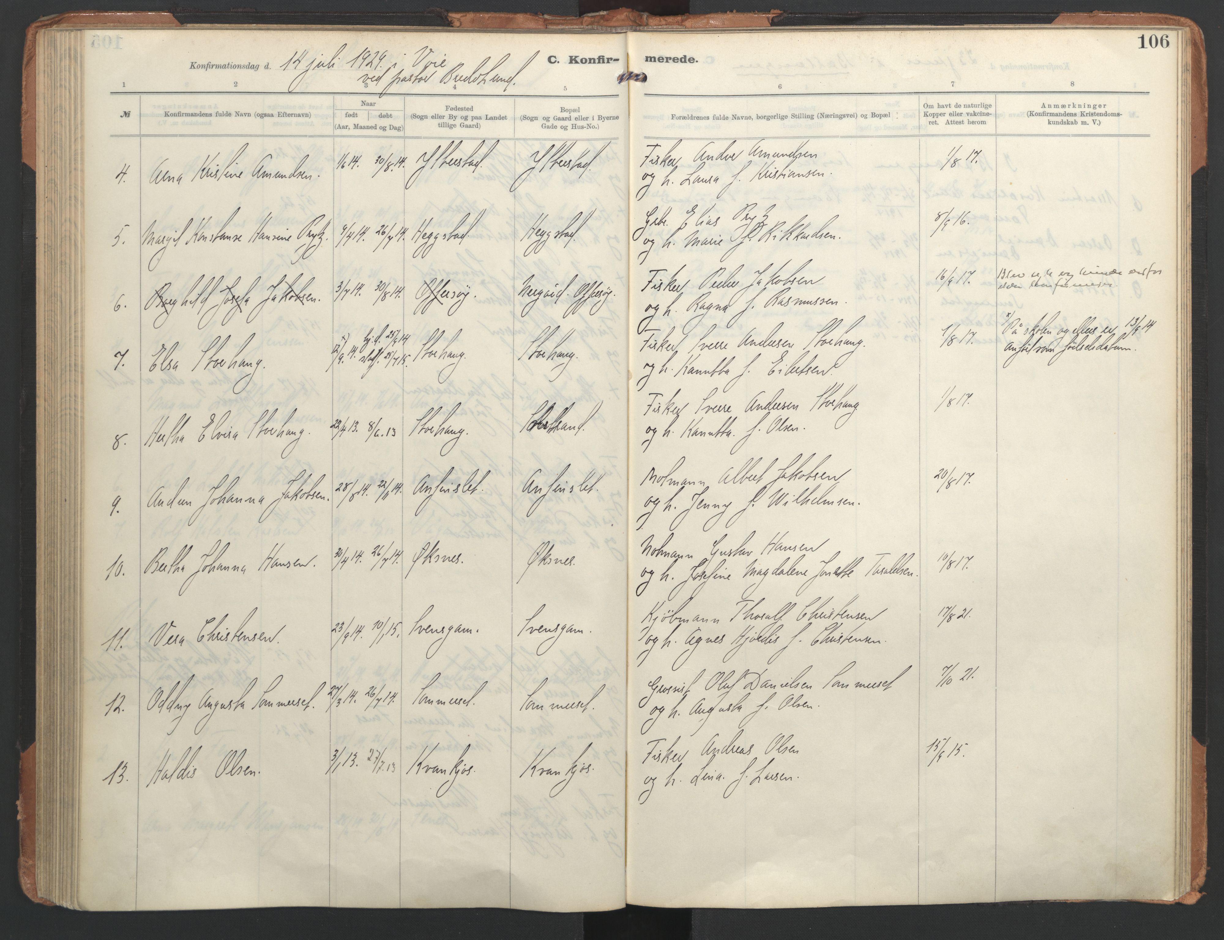 Ministerialprotokoller, klokkerbøker og fødselsregistre - Nordland, AV/SAT-A-1459/872/L1042: Parish register (official) no. 872A17, 1910-1937, p. 106