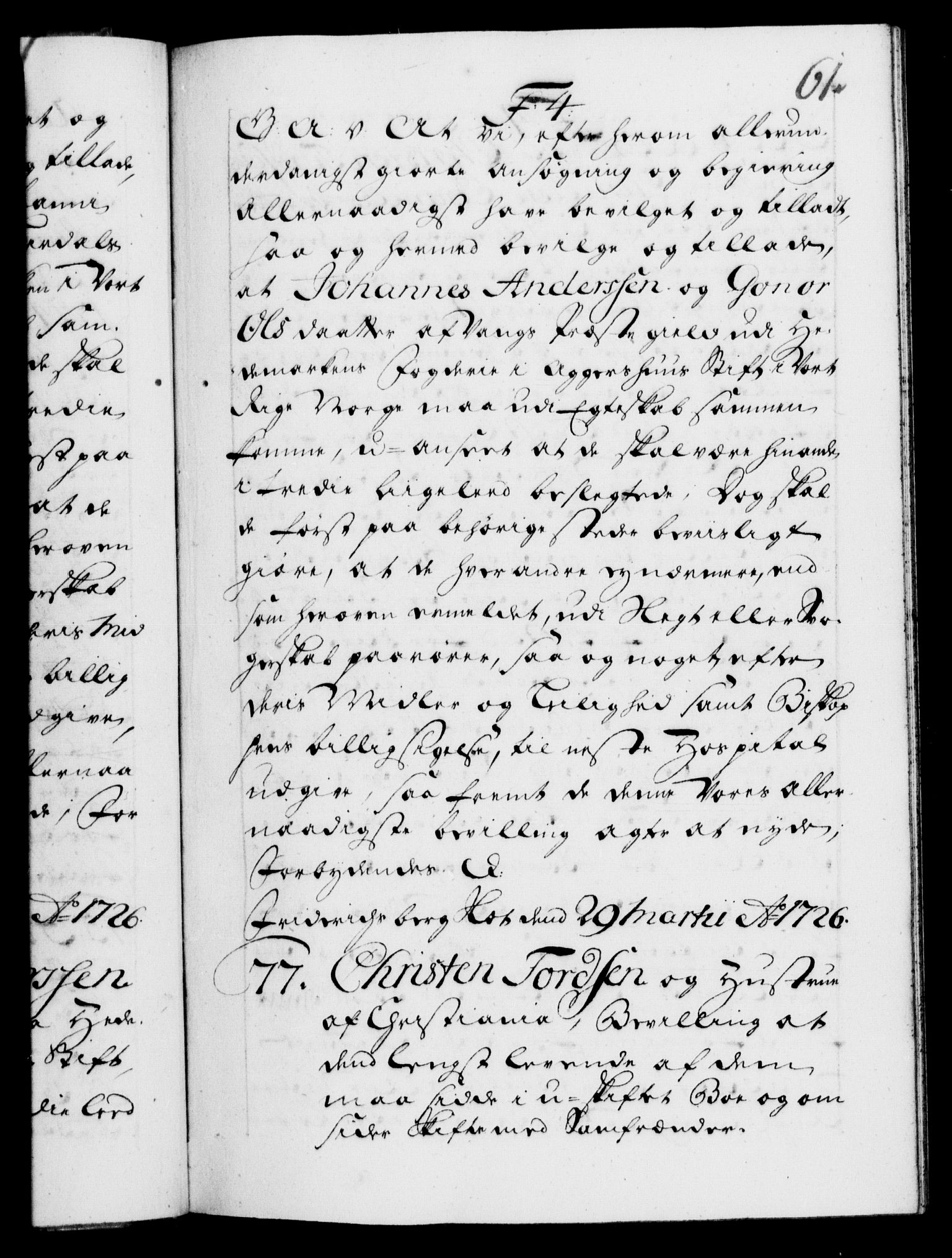 Danske Kanselli 1572-1799, RA/EA-3023/F/Fc/Fca/Fcaa/L0025: Norske registre, 1726-1728, p. 61a