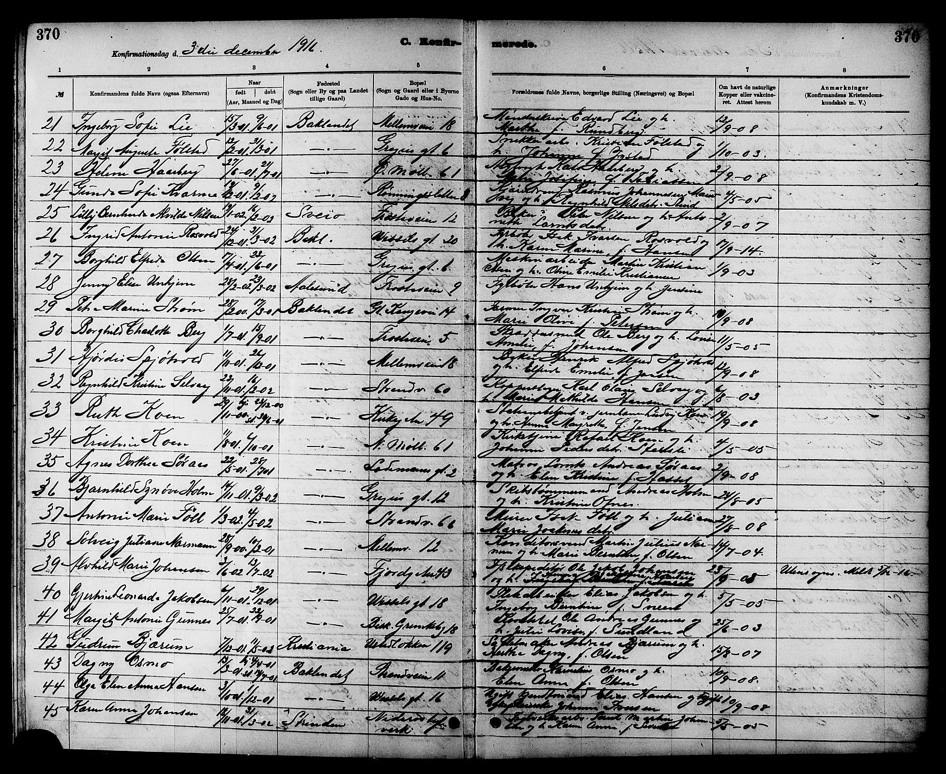 Ministerialprotokoller, klokkerbøker og fødselsregistre - Sør-Trøndelag, SAT/A-1456/605/L0254: Parish register (copy) no. 605C01, 1908-1916, p. 370