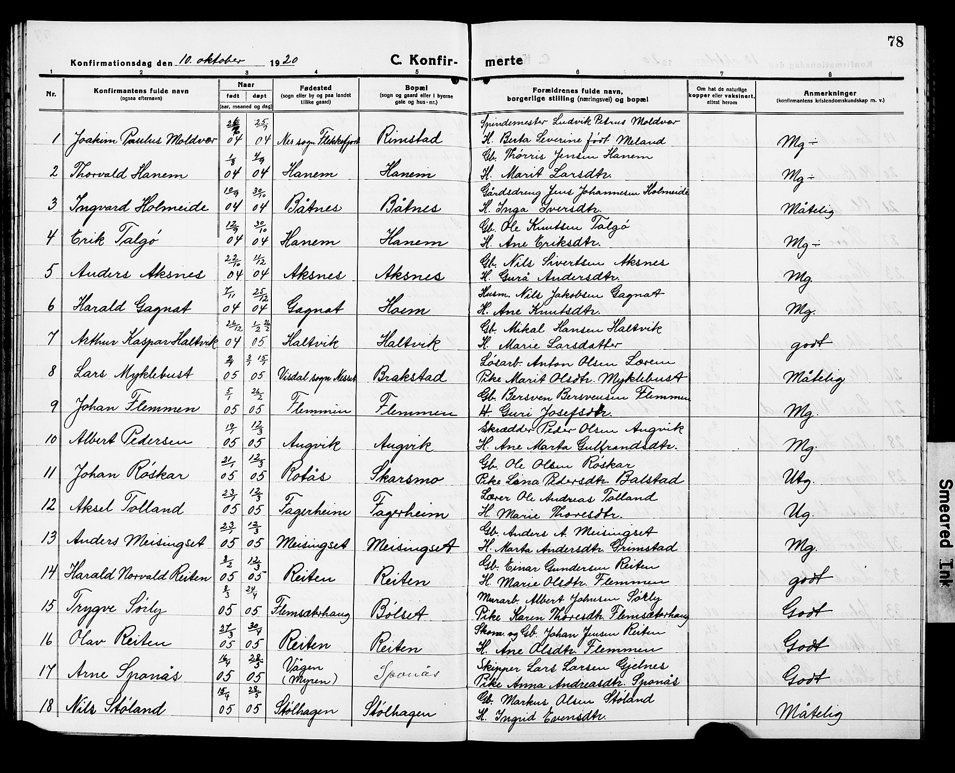 Ministerialprotokoller, klokkerbøker og fødselsregistre - Møre og Romsdal, AV/SAT-A-1454/586/L0994: Parish register (copy) no. 586C05, 1919-1927, p. 78