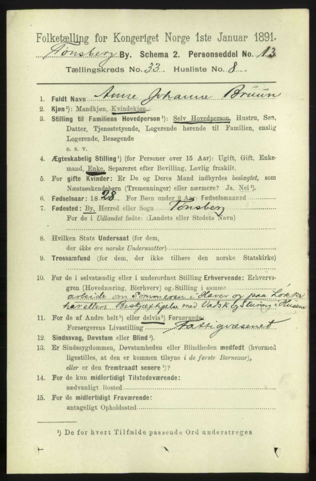 RA, 1891 census for 0705 Tønsberg, 1891, p. 7655